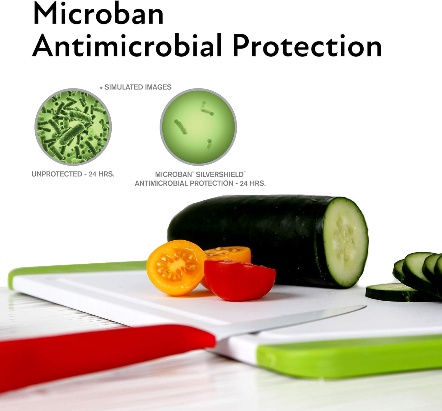 Neoflam 53104 Poly Cutting Board with Microban Antimicrobial Protection, 17X12 Inch Flutto 2-PC Set White/Green, White Green