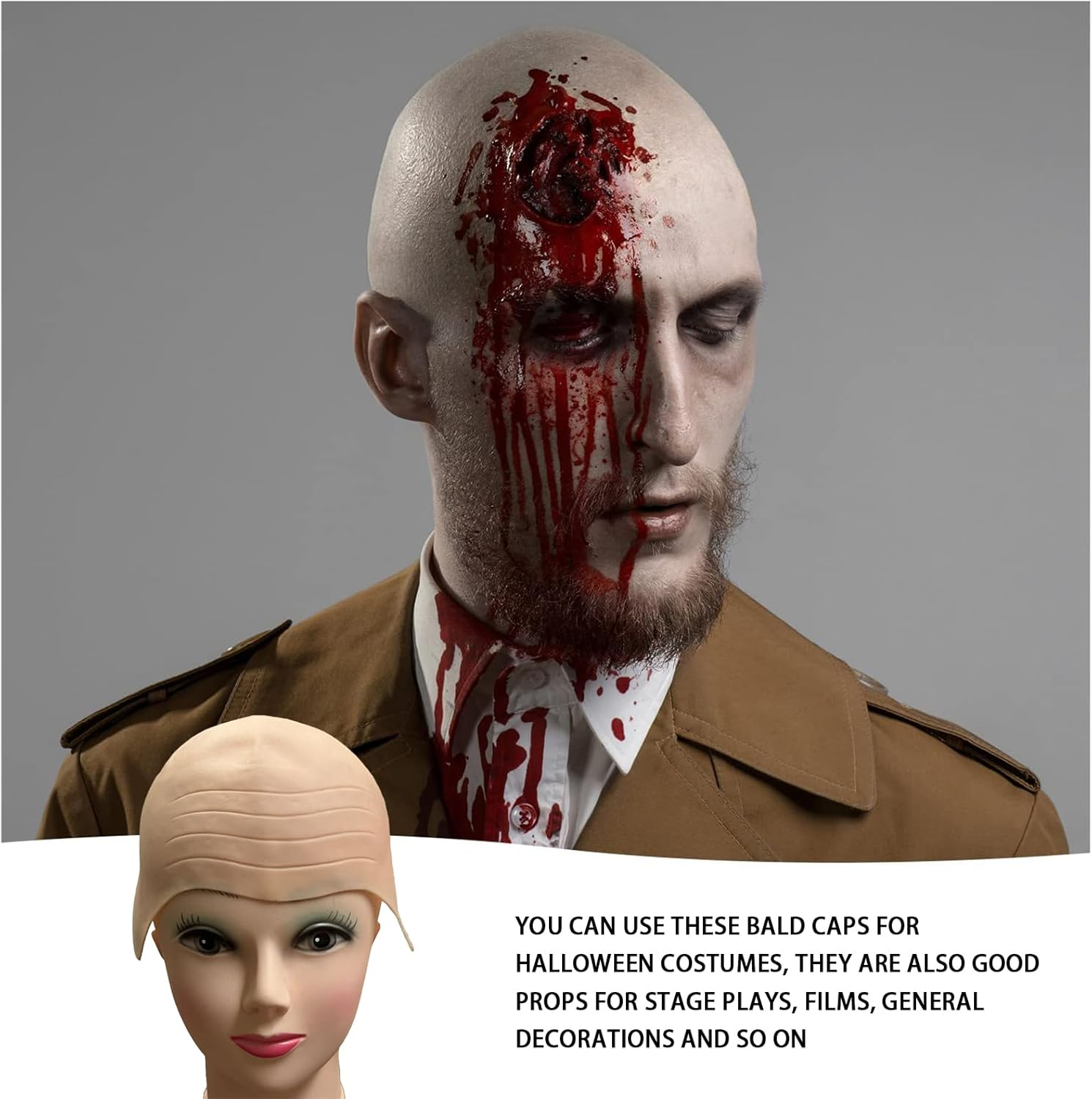 CTOUUGRS Thick Bald Wig Skin Head Skull Cap for Fancy Dress Cosplay Costume Party Halloween 1Pc image number 2