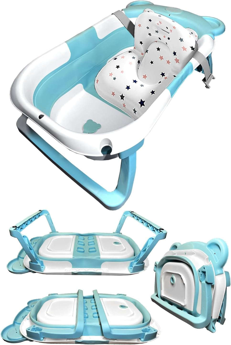 Collapsible Baby Bathtub with Cushion, Foldable Infant Bath Tub with Drain Plug & Storage, Portable Bathing Tub for 0&ndash;24 Months image number 5