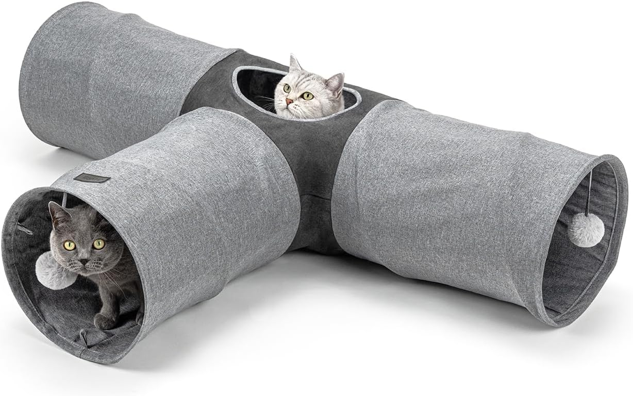 Lionto 3-Way Cat Tunnel with Play Ball, 30 X 120 X 80 Cm, Foldable Expandable Play Tunnel Made of Easy-Care Faux Linen Material for Cats, Robust Cat Toy, 30 Cm Diameter image number 6