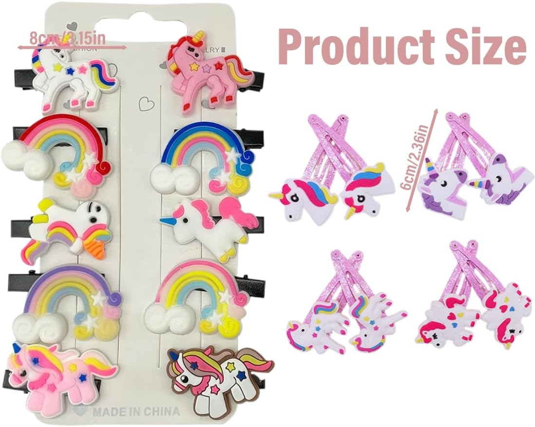 Pack of 18 Hair Clips Girls, Unicorn Butterfly Rainbow Flowers Hair Accessories, Cartoon Clips Children, Cute Hair Clip Small for Girls Children Baby Gift image number 1