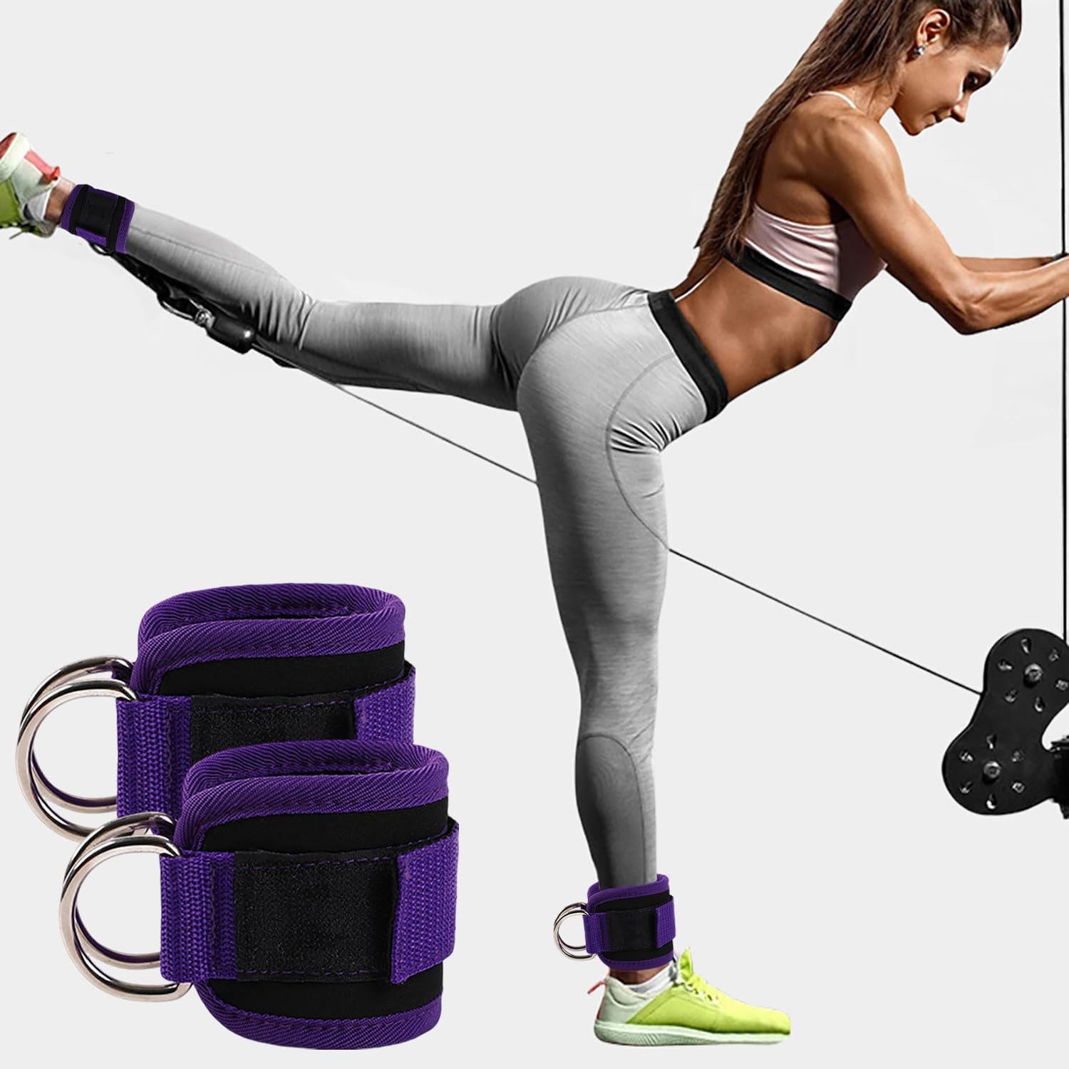 Icovalescent Pack of 2 Foot Straps Cable Pull, Weight Cuffs, Fit Grip Lifting Straps for Fitness, Gym, Workout, Cable Machines, Strength Training Equipment (Purple) image number 2