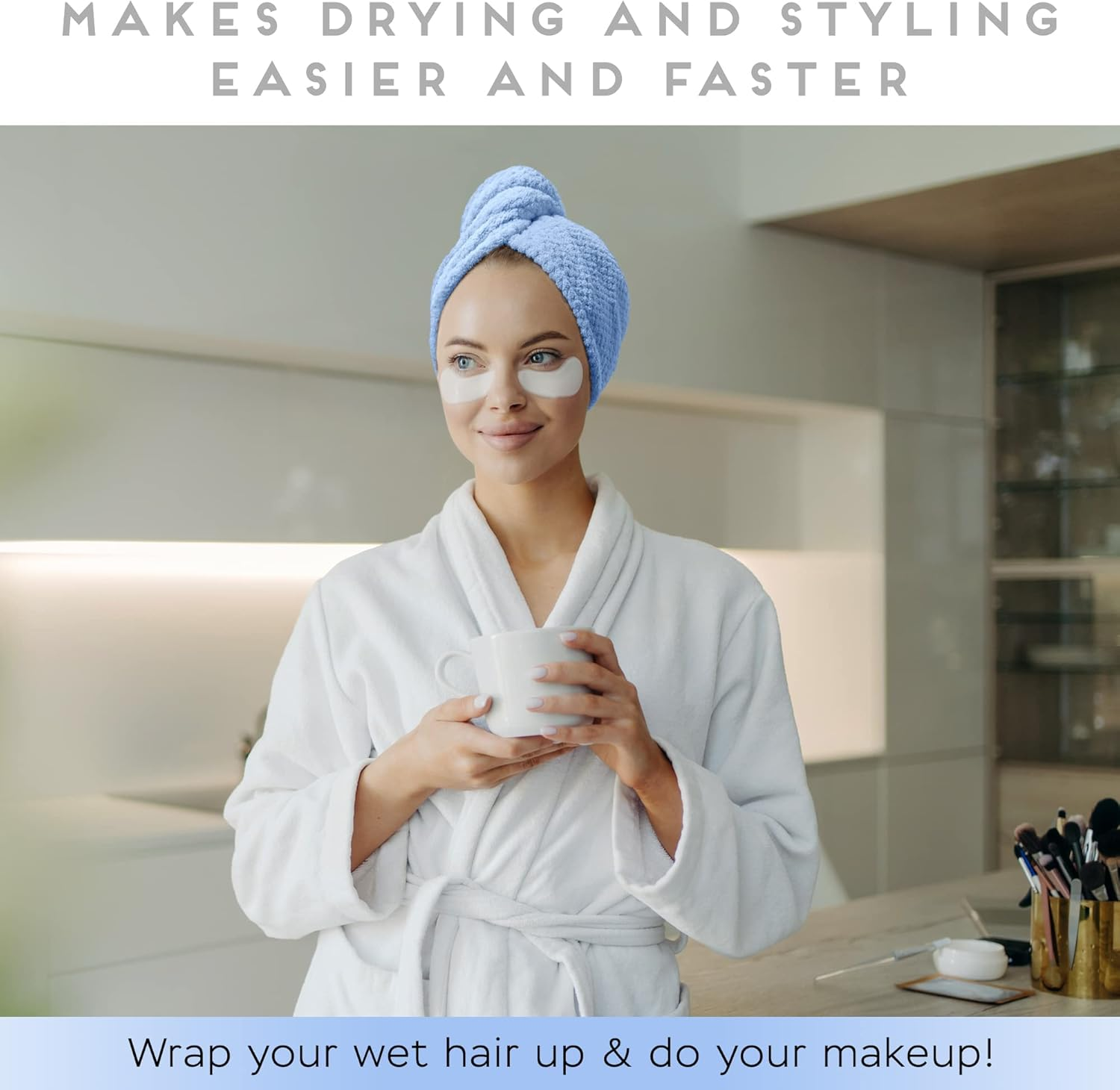 Simplefield 2 Pack Microfiber Hair Towel Wrap for Women, anti Frizz Quick Drying Hair Turban for All Hair Style, Absorbent and Lightweight (Blue) image number 4