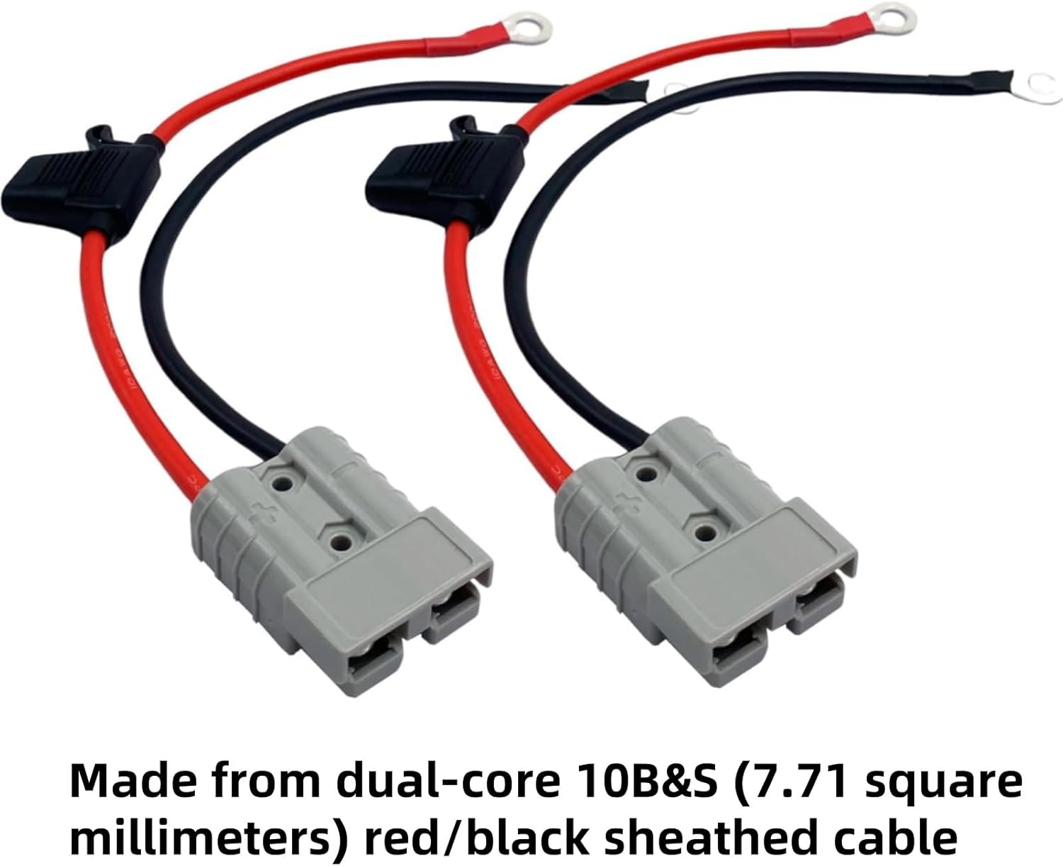 Luojinluoda 2 Pcs Fused Anderson Plug Connector Lead, Anderson Plug Extension Cable Kit - 50Amp 30CM Waterproof Quick Connect Battery Cables with 6Mm Lugs for Caravan Boat 4WD and Solar Generator