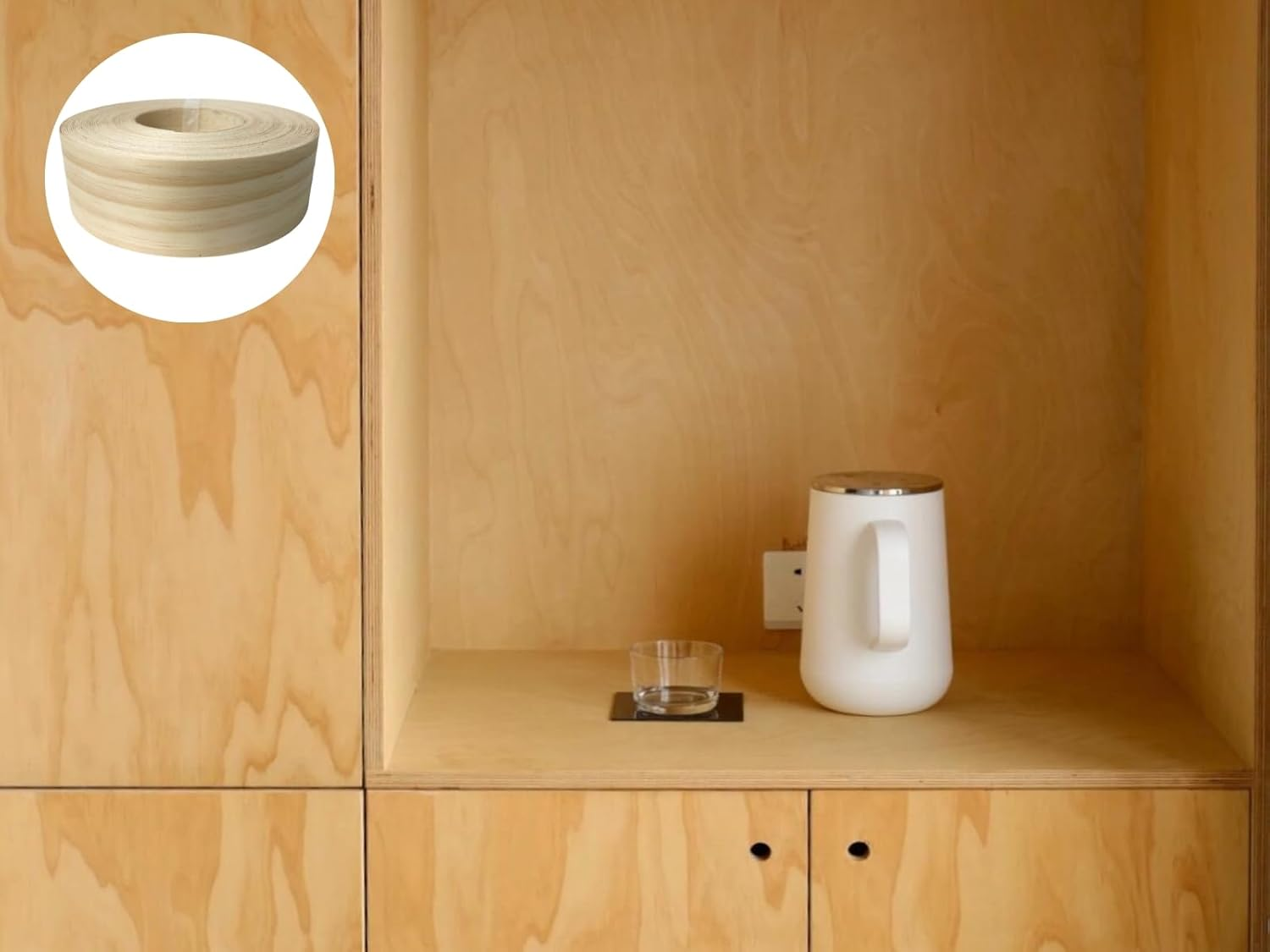 Preglued New Zealand Pine Wood Veneer Edging, Plywood Edge Banding, Flexible Wood Tape, Iron on Easy Application Veneer Edging with Hot Melt Adhesive Back (5Cmx15M)