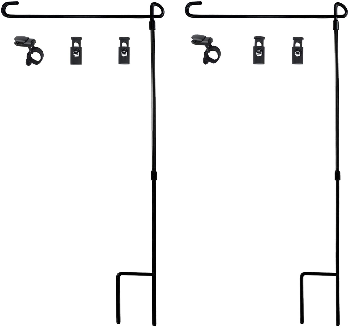 HOOSUN Garden Flag Stand Premium Garden Flag Pole Holder Metal Wrought Iron Powder-Coated Weather-Proof Paint 36.5 H X 16.5 W (3 Piece Set Black) (2 Pack) (2-Pack) image number 2