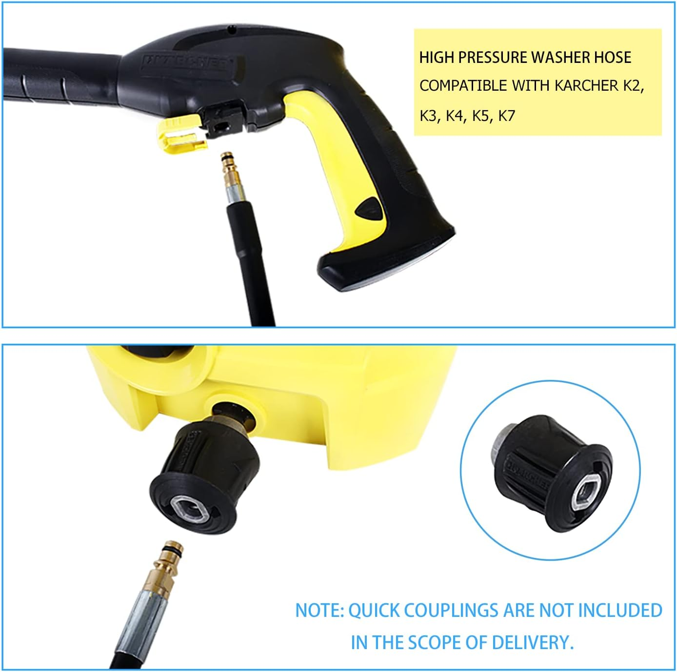 Qooltek 10M High Pressure Washer Replacement Hose Cleaning Kit High Pressure Washers Water Cleaning Hose for Karcher K Series K2, K3, K4, K5, K7, Click Type Plug Quick Connector System image number 3