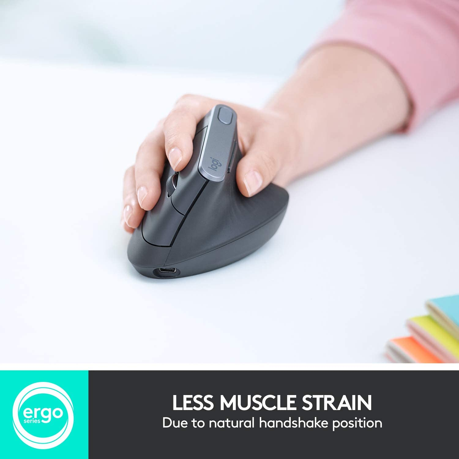 Logitech MX Vertical Wireless Mouse Ergonomic Design Reduces Muscle Strain, Move Content between 3 Windows and Apple Computers, Rechargeable