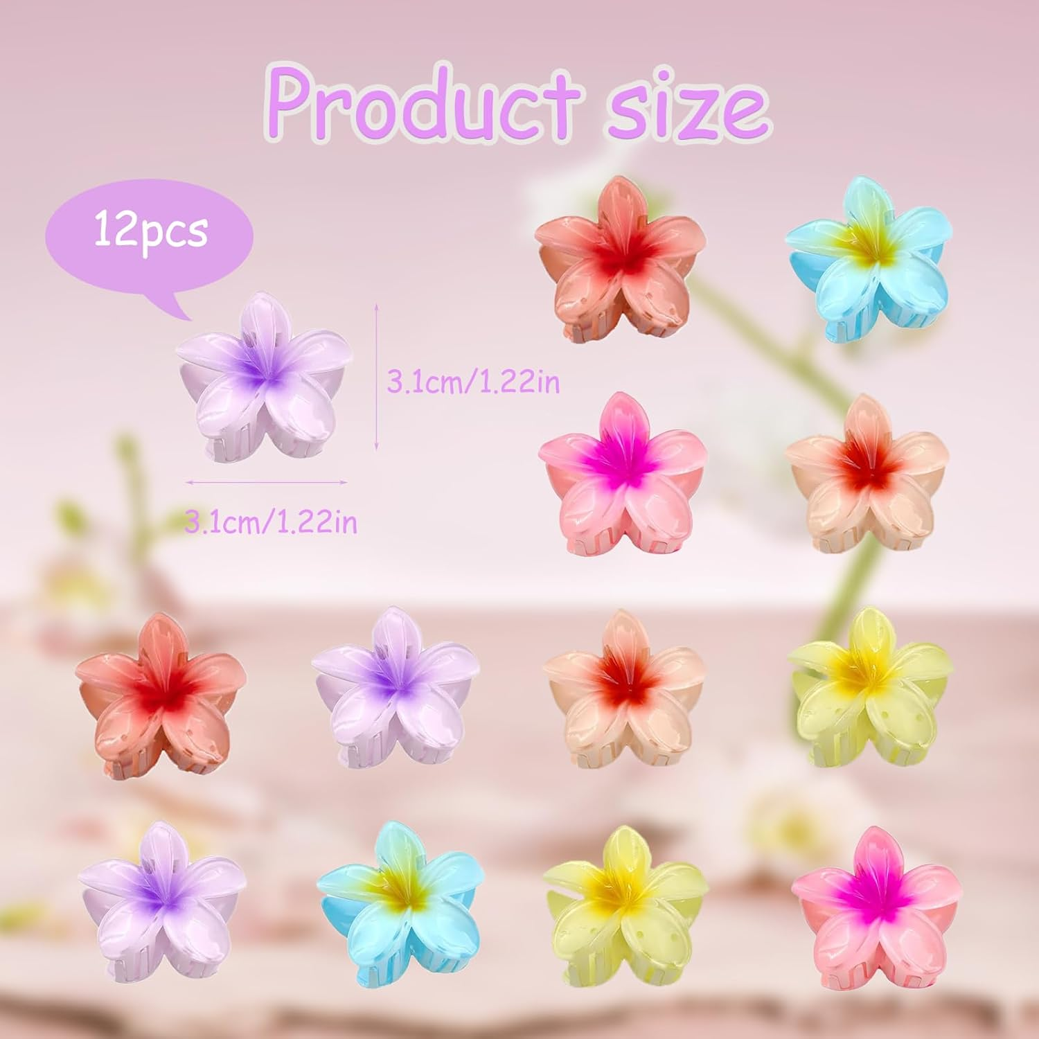 Kaizuca Pack of 12 Flower Hair Clips, 3 Cm Cute Acrylic Small Hair Clips, Non-Slip Hair Jaw Clips, Hair Styling Accessories for Women and Girls