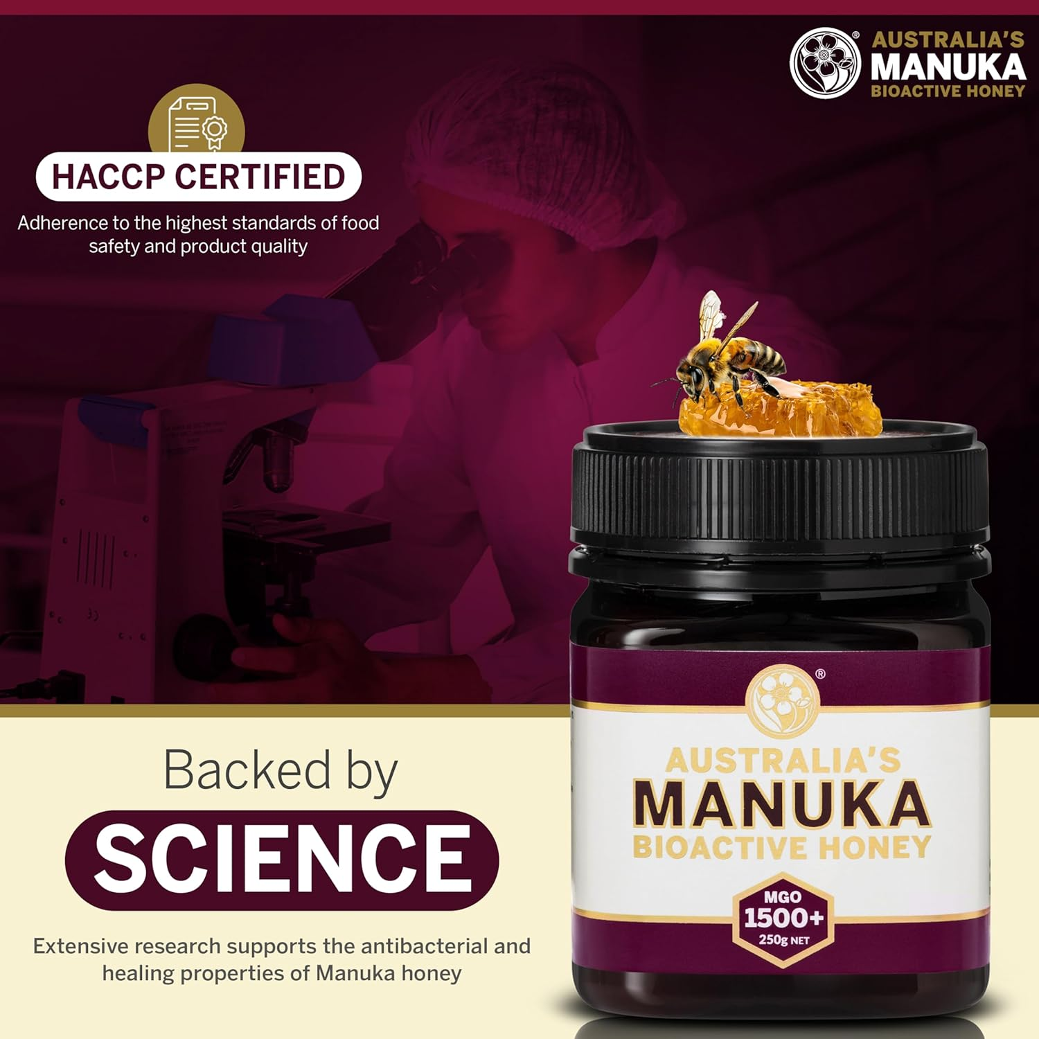 Australia&rsquo;S Manuka Honey MGO 1500+, 100% Raw Honey from Byron Bay, Maximum Strength Intensive & Therapeutic Support, Beekeeper-Owned, AMHA Certified, Lab Tested, Monofloral & Batch Traceable (250G) image number 4