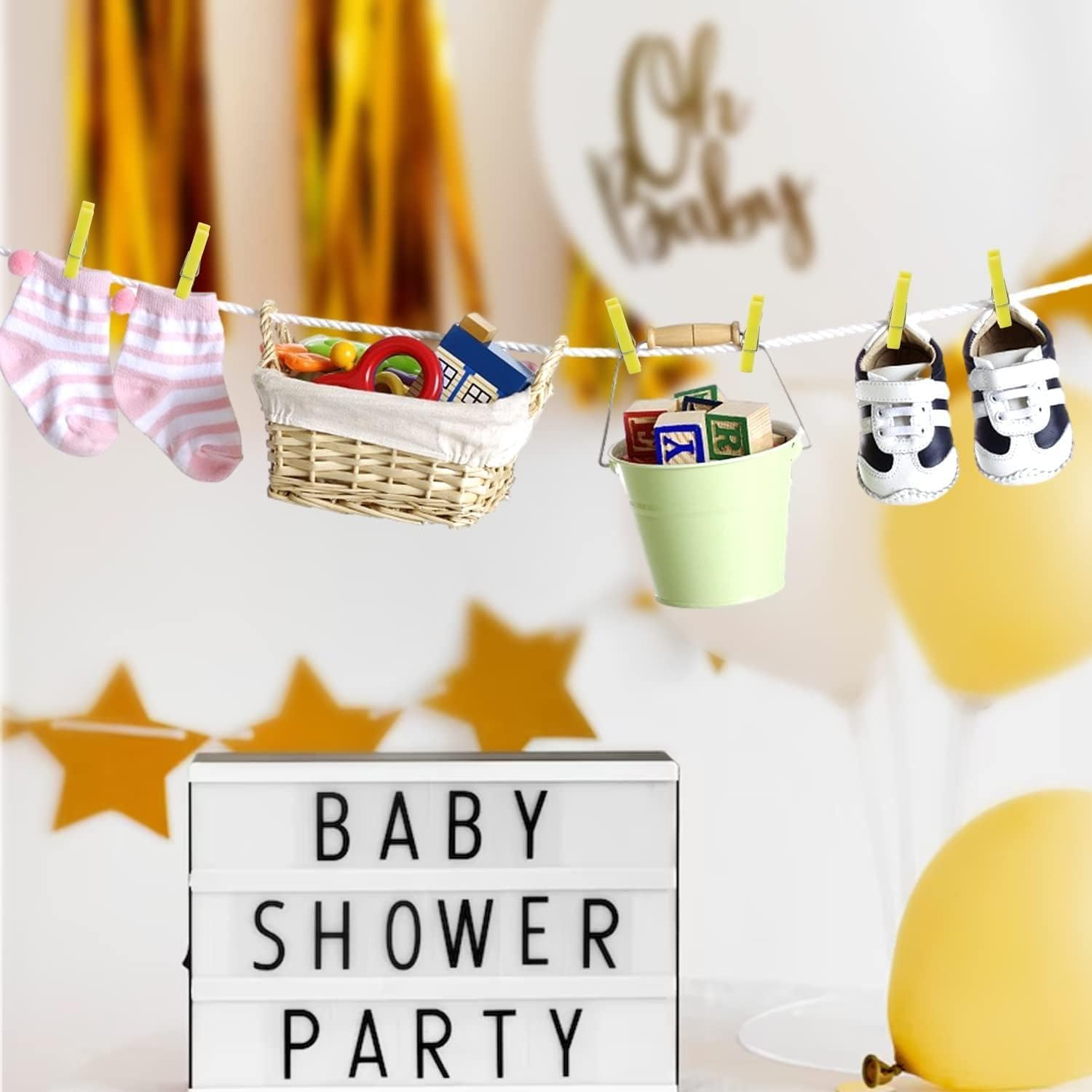 60PCS Baby Shower Clothespin Games Mini Clothes Pins 1.4 Inch for Party Decorations (Yellow) - Blue image number 6