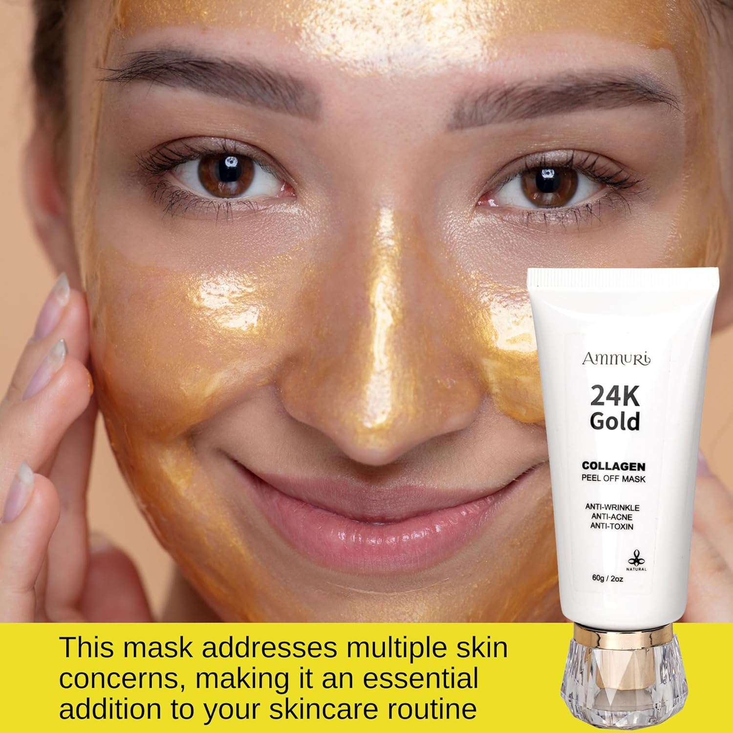 Ammuri 24K Gold Face Mask with Vitamin C, Hyaluronic Acid & Niacinamide - Collagen Boosting Eye Mask, under Eye Patches, Collagen Face Mask for Hydration & Anti-Aging image number 5