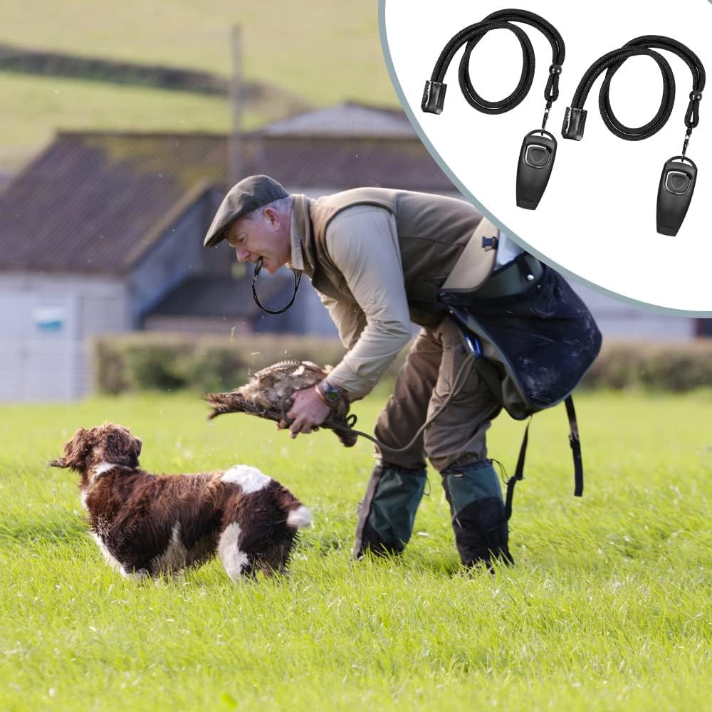 Vsshe Dog Training Clickers, 2 Pack Pet Clicker 2-In-1 Trainer, Practical Pet Training Tools with Lanyard, Effective Pet Supplies Whistle and Clicker for Dogs Cats Birds Puppy Training (Black) - Black02 image number 3