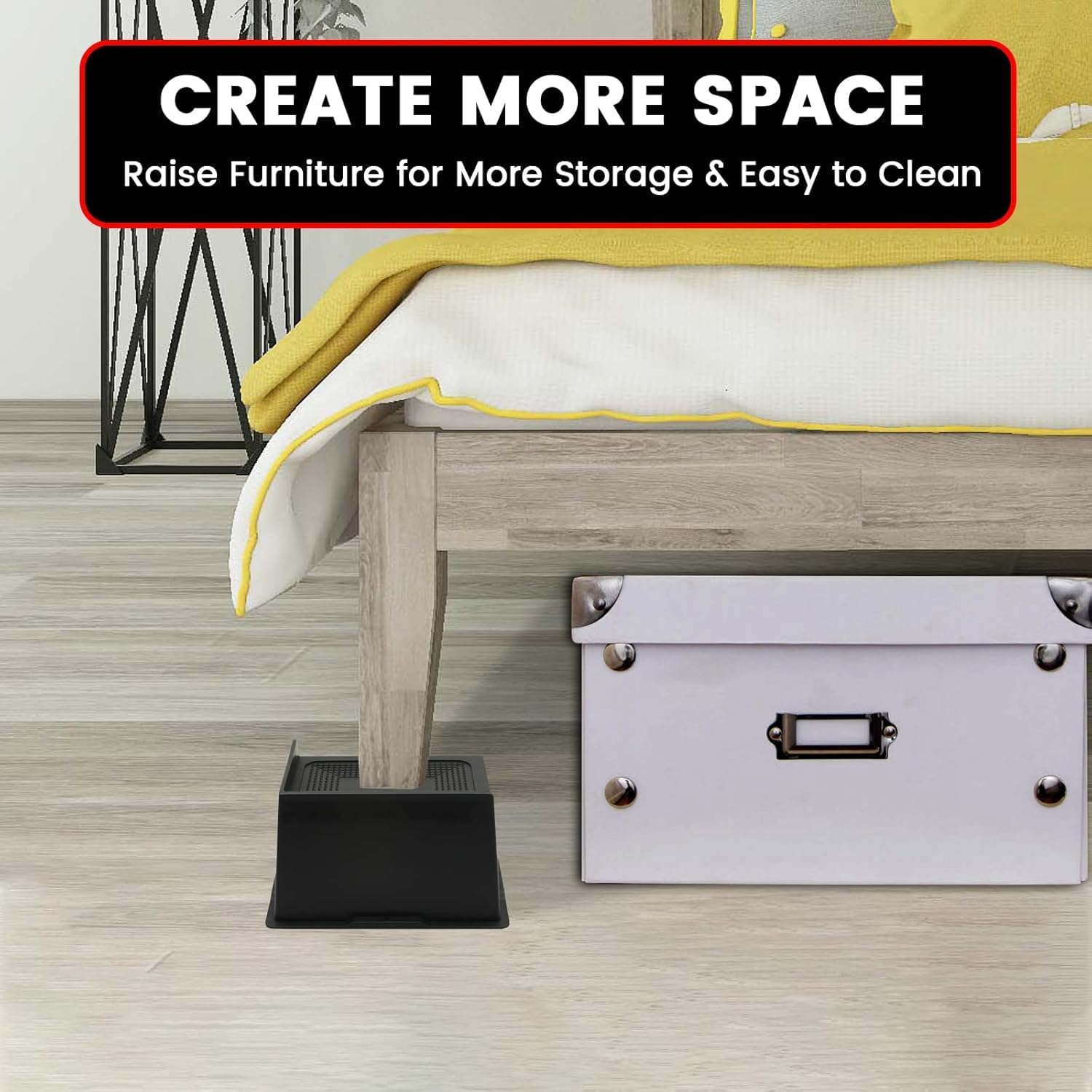 MQFORU Bed Risers 5 Inch Heavy Duty, Oversided Furniture Risers Supports up to 6,000 Lbs, Sofa Risers for Desk, Table, Couch, Black, Pack of 4 image number 5