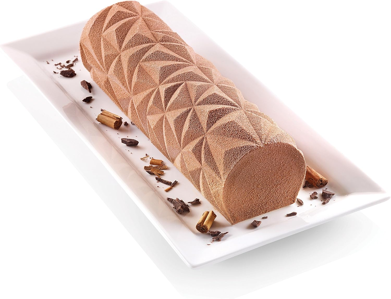 Silikomart Diamond Buche Silicone Baking Set, Create Baked or Frozen Yule Log Cakes with 3D Geometric Texture, Includes Plastic Support, 2 Dishwasher Safe Mats and Recipe Booklet, Made in Italy - Gray image number 3