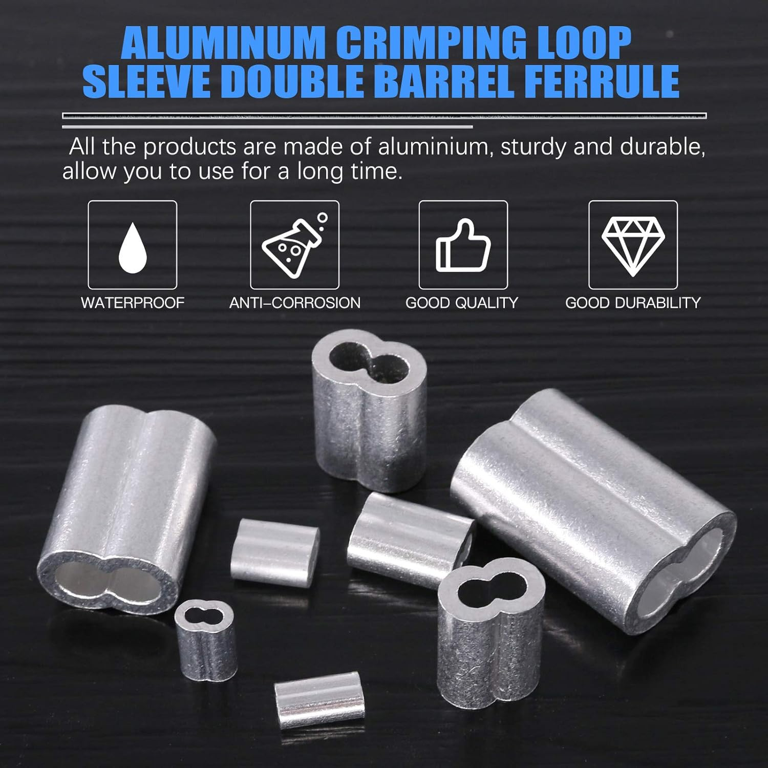 Glarks 50Pcs 3/16''(5Mm) Aluminum Crimping Loop Sleeve Wire Rope Sleeves Double Barrel Ferrule for Wire Rope and Cable Line End (3/16''-50Pcs) image number 6