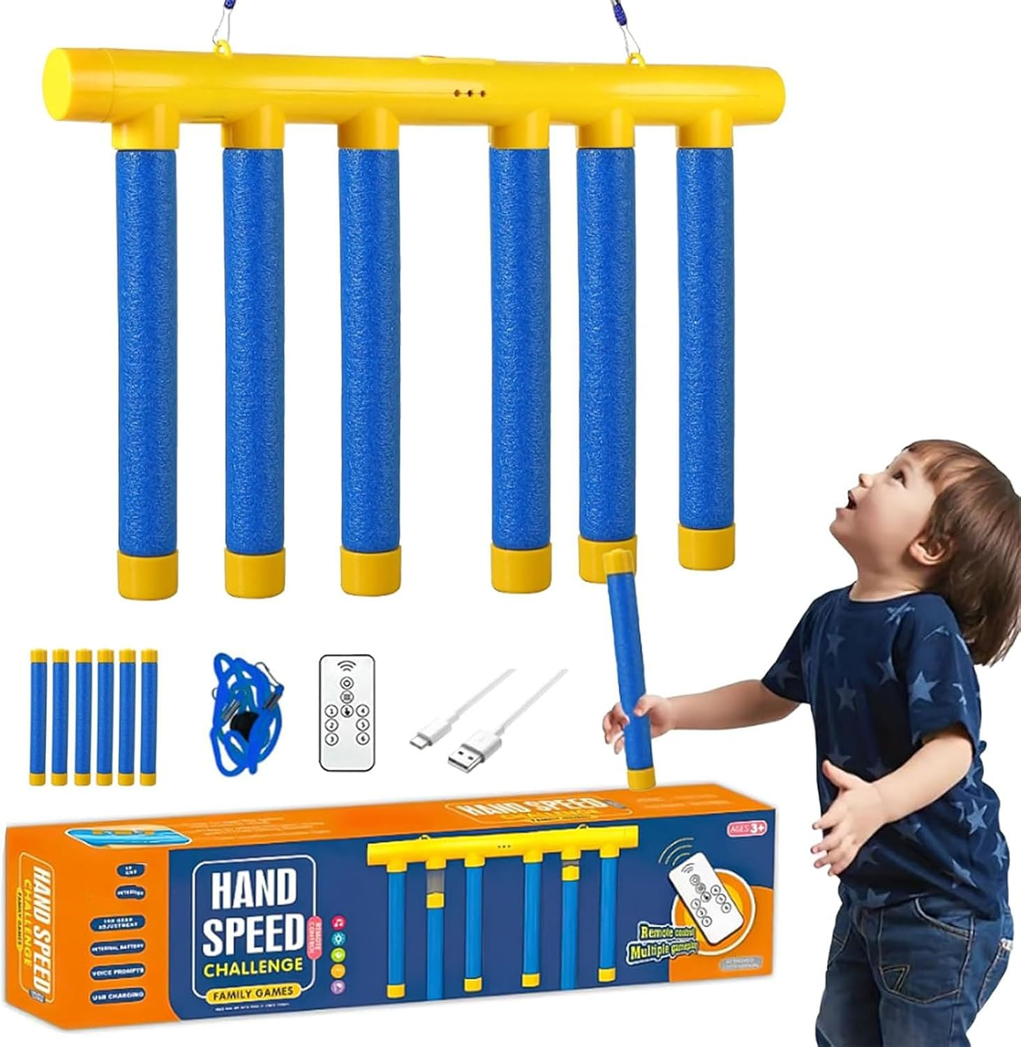 Catching Sticks Game, Reflex Challenge Game, Falling Sticks Reaction Training Game Toy Hand Eye Coordination for Kids Adults, 3 Adjustable Speed Catching Game