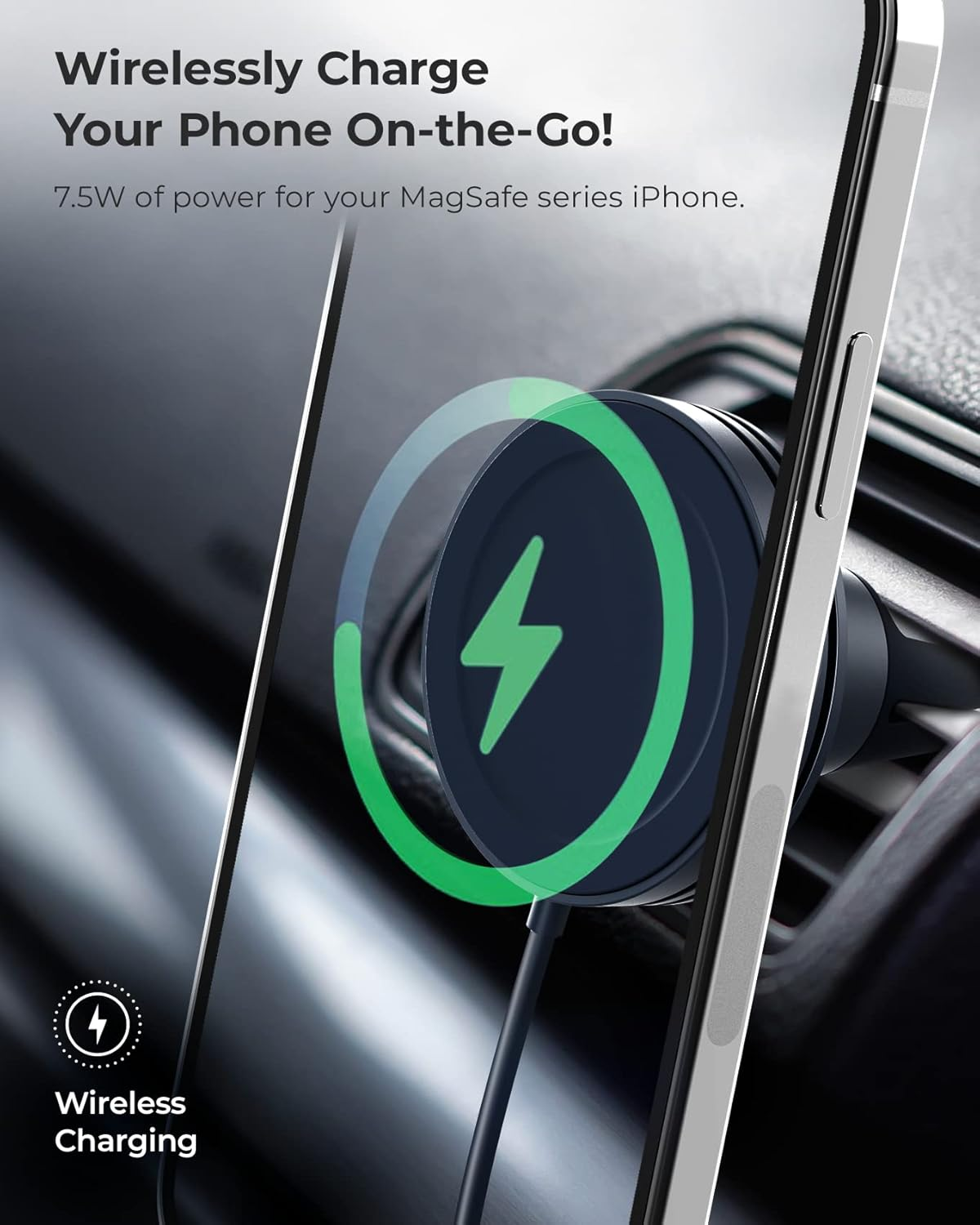 Iottie Velox Mini Magsafe Compatible Air Vent Car Mount in Midnight Blue with Wireless Charging. Compatible with Magsafe Iphones Including Iphone 12/13/14/15/16 Series (Car Charger Not Included) image number 3