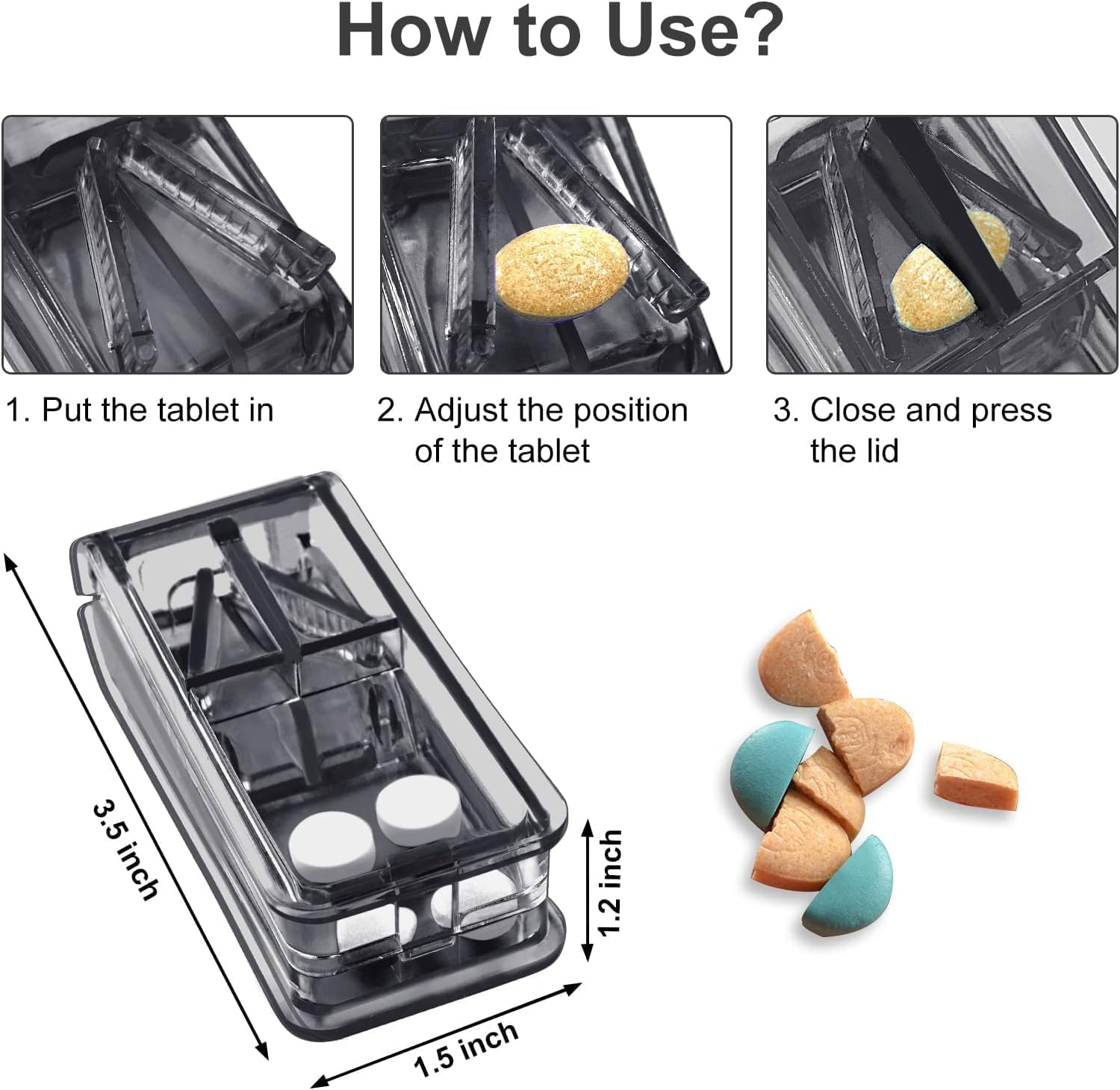 2Pcs Pill Cutter Splitter for Small Pills Pill Cutters for Small or Large Pills Professional for Tablet Vitamin Medicine (Black) - Blue image number 3