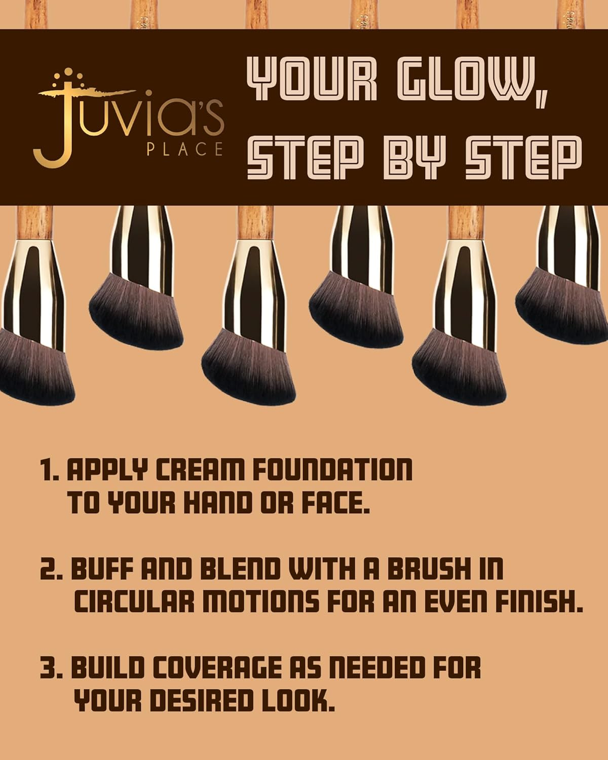 Juvia'S Place BRONZED J302 Cream Foundation Brush - Dense Soft Bristles for Smooth Blending, Airbrushed Finish - Ergonomic Handle for Precision Contour - Foundation, Cream, Liquid & Mousse Formulas image number 4