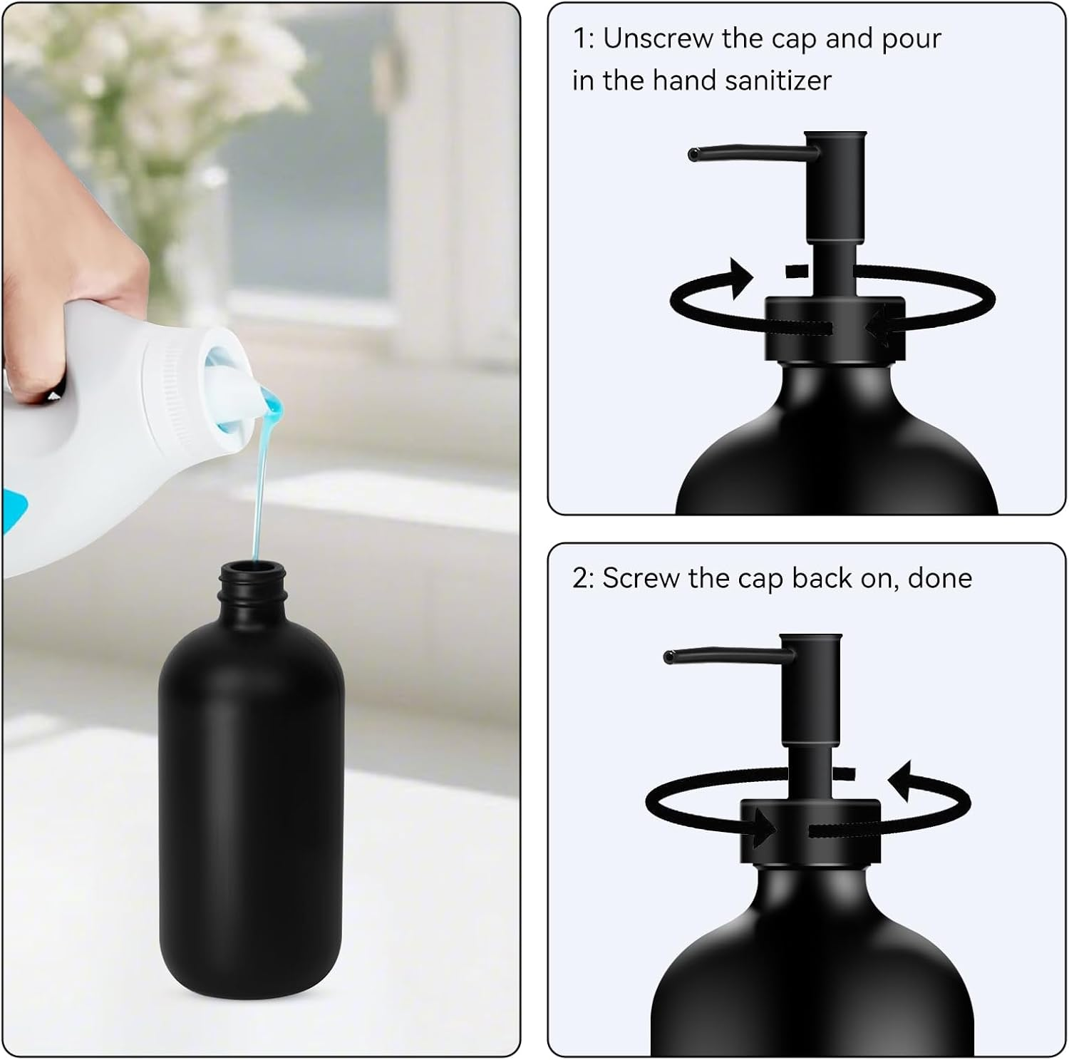 2 Pack Glass Soap Dispenser, Thickened Matte Black Hand Soap Dispenser, 400Ml Glass Pump Bottle, Suitable for Bathrooms, Countertops, Kitchens, and Laundry Rooms image number 2