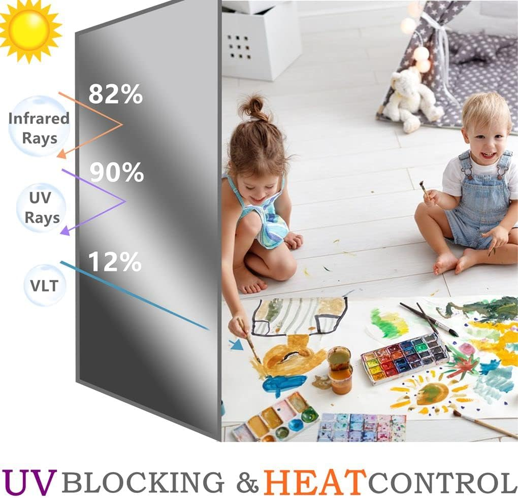 Arthome Heat Blocking Window Film Kit Anti-Uv 90X254Cm, Heat Control Window Stick Tint Reflective No Glue Static Cling Adhesive DIY One Way Film for Home and Office Sun Glare Reduction with Tool&hellip; image number 6