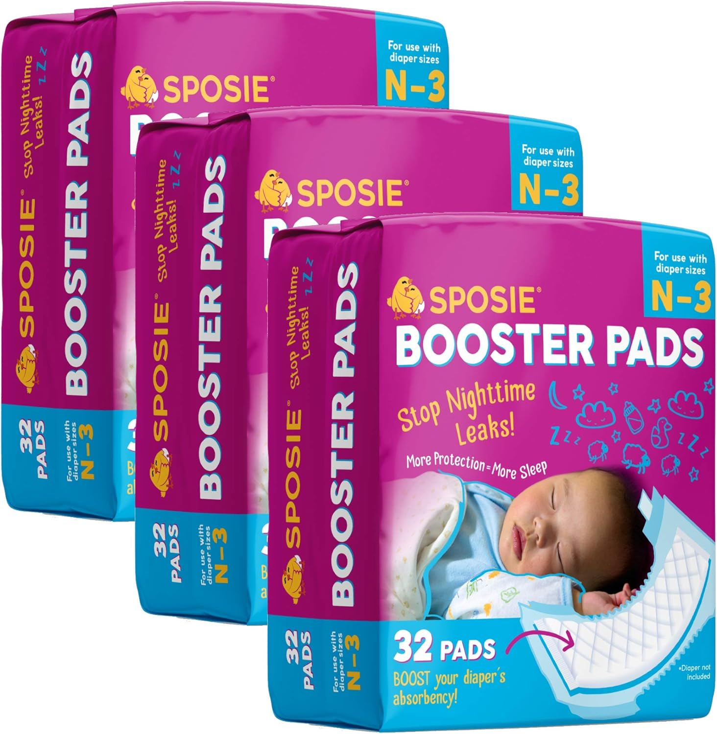 Select Kids Sposie Overnight Baby Diaper Booster Pads/Doublers for Newborns to Size 3 Diapers| 96 Insert-Pads| No Adhesive, Easy Repositioning, Disposable, Nighttime Protection image number 5
