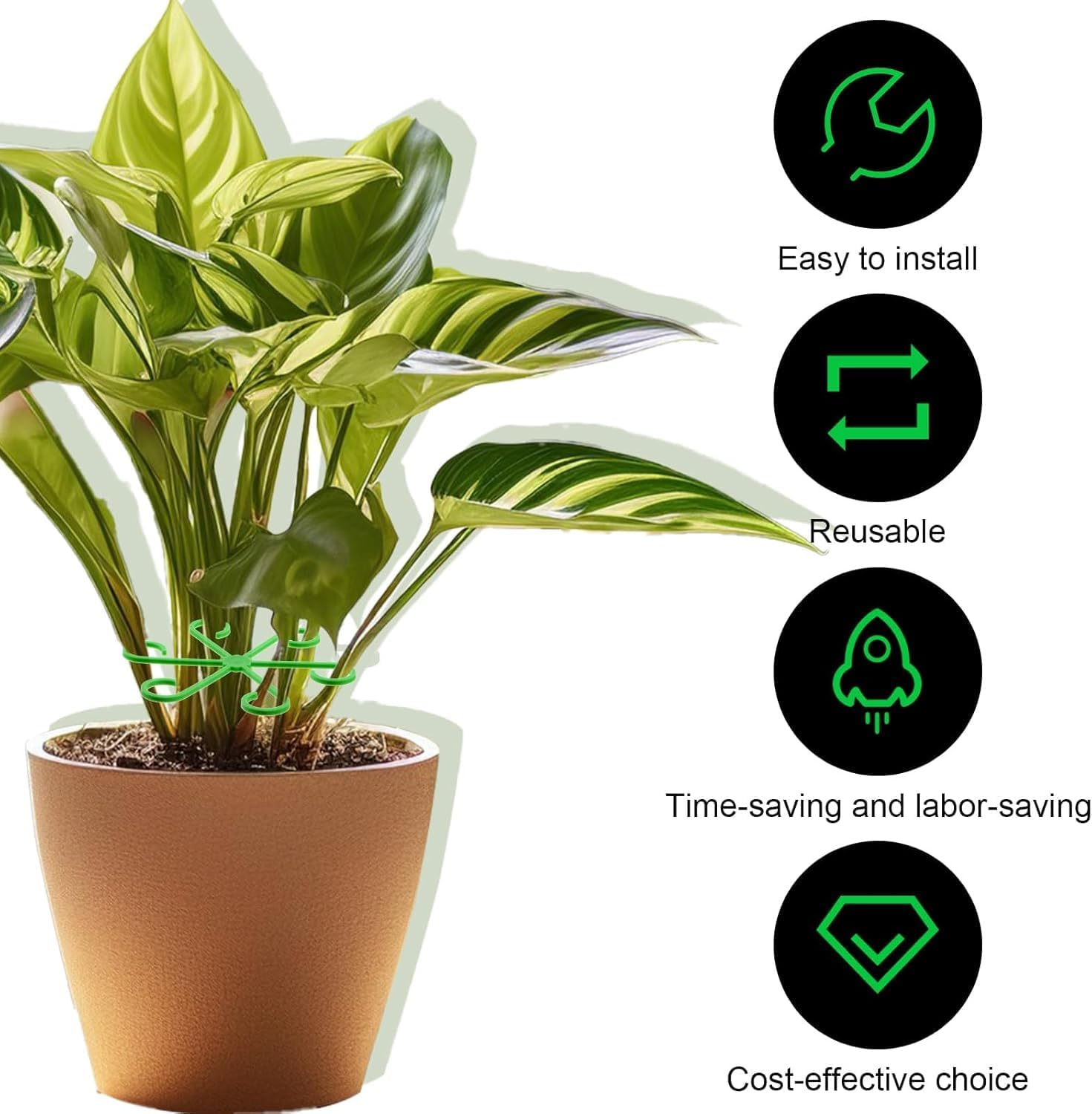 Plant Support Stakes, 16 Piece 4 Sizes Green Plastic Climbing Stem Holders Indoor Plant Trellis Support for Flowers, Flower Plant Stem Hook Stakes Trellis Climbing Indoor Plant Stem Supports Rack image number 4