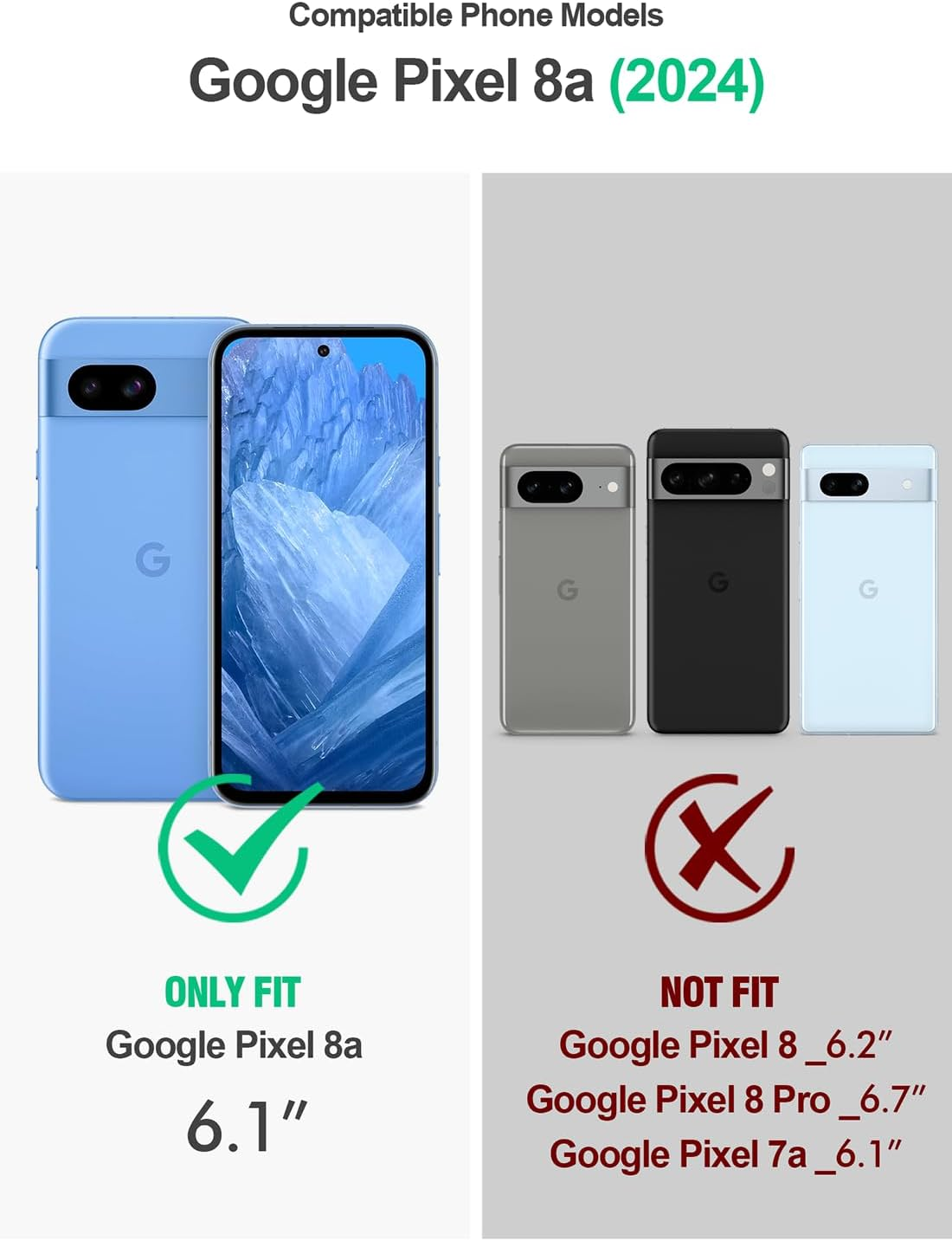 Poetic Revolution Case for Google Pixel 8A 5G, [20FT Mil-Grade Drop Tested],Full Body Rugged Shockproof Protective Cover Case with Kickstand, Built-In Screen Protector Work with Fingerprint ID, Black - Light Blue image number 6