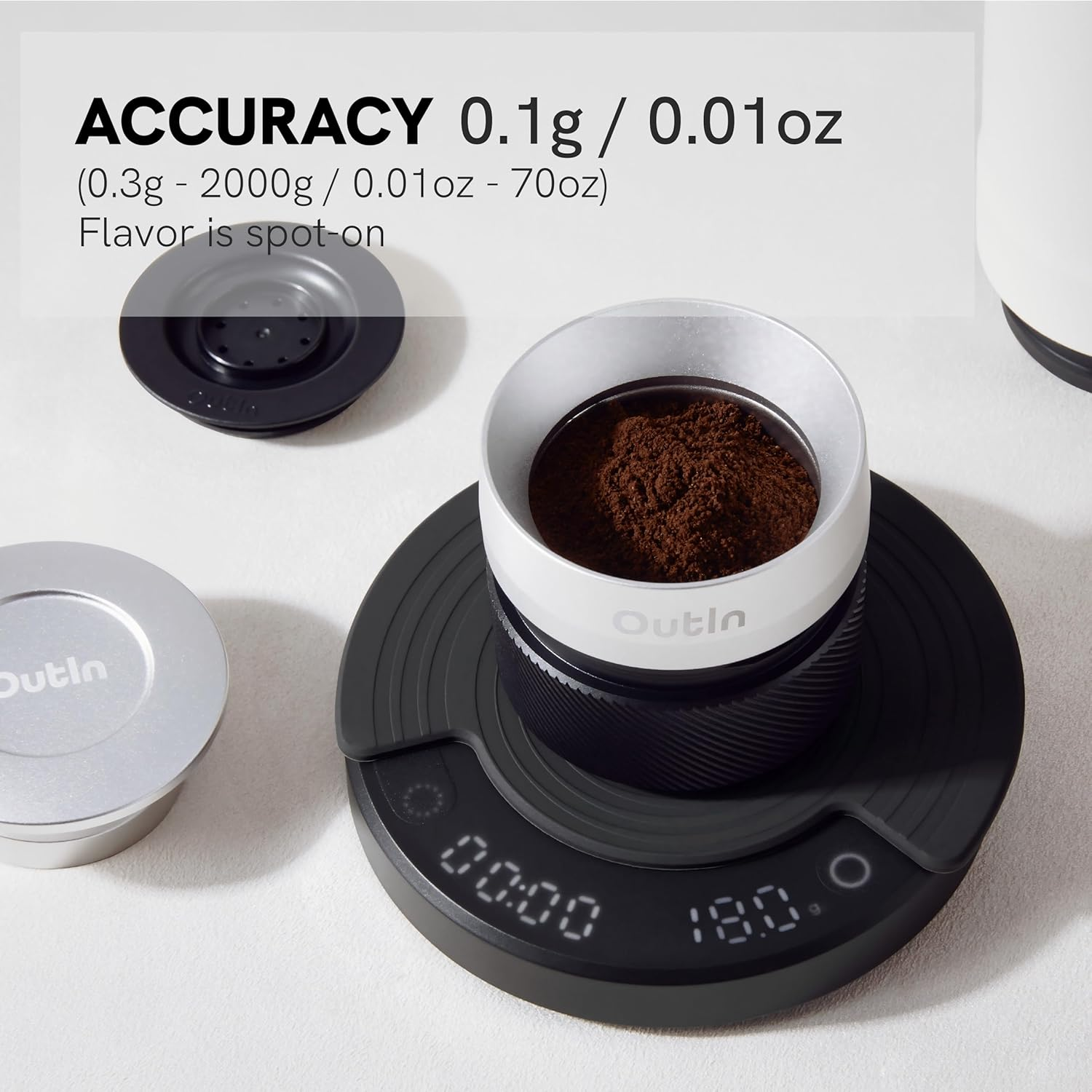 Outin Claro Portable Coffee Scale, Espresso Scale 2Kg/0.1G Accurate Measurement, Pour over Coffee Scale Multiple Modes, Timer Function, Rechargeable, with Protective Bag image number 2