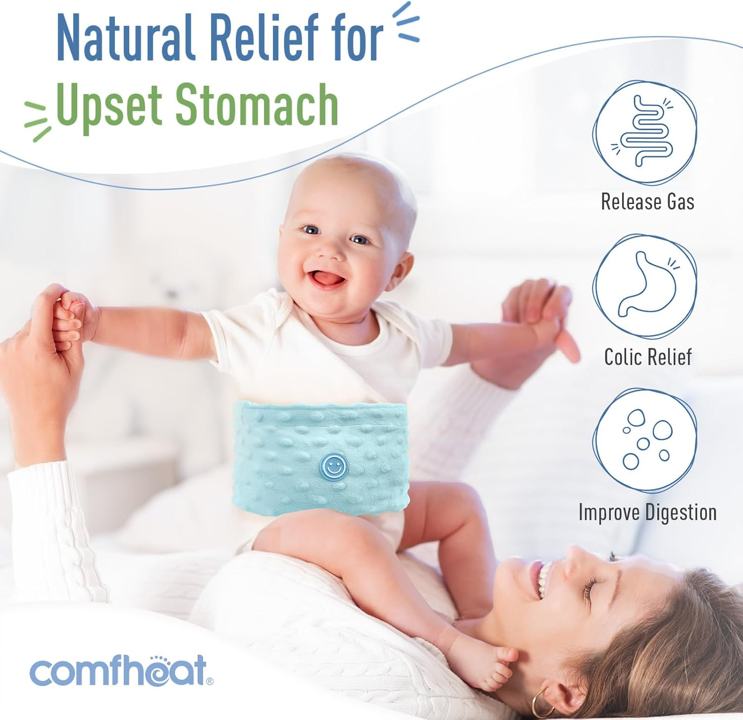 Comfheat Colic and Gas Relief for Newborns and Infants, Flaxseed Heated Tummy Wrap, Baby Swaddling Belt with Soothing Warmth, Natural Relief for Upset Stomach in Babies Toddlers, 0-3 Years (Blue) image number 3