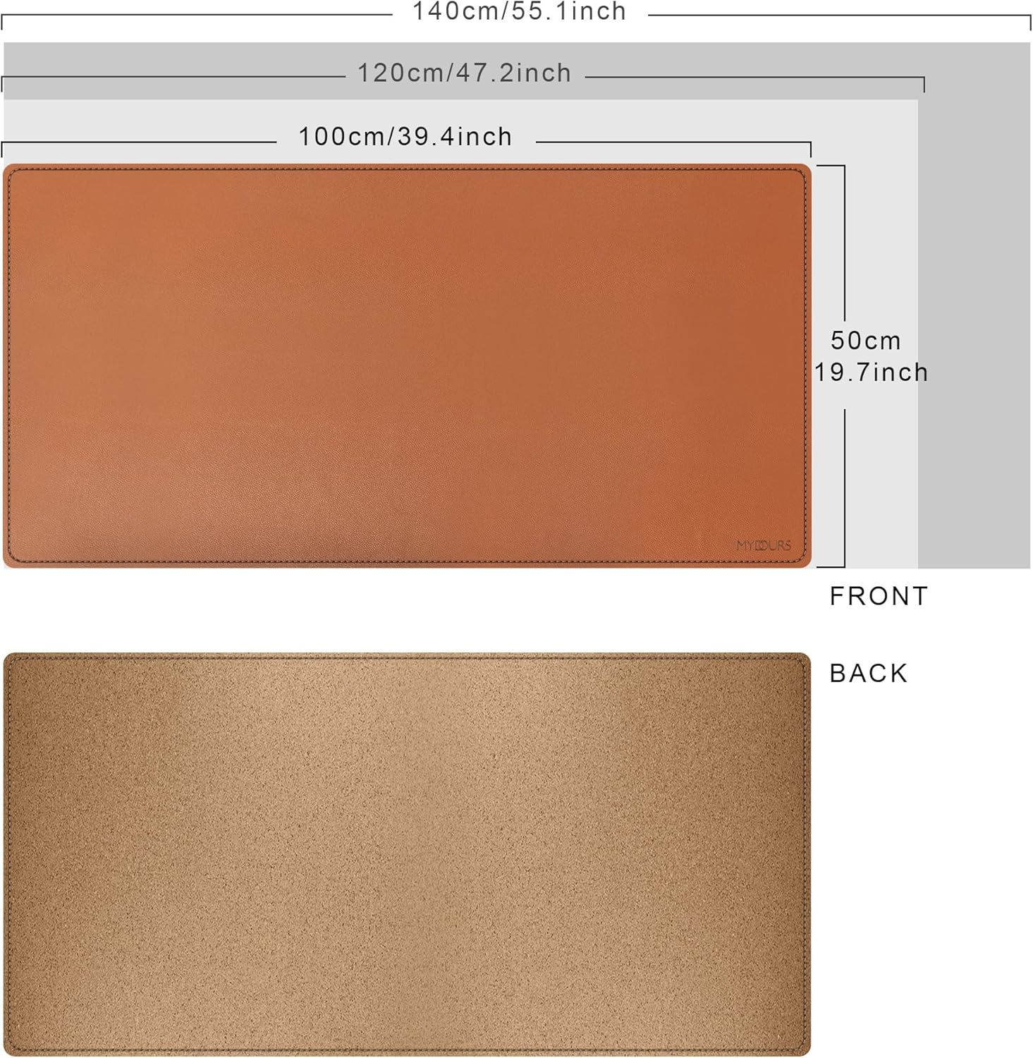 Mydours Dual-Sided Desk Pad, 100X50Cm Large Mouse Pad Natural Cork & PU Leather for Office and Home Work, Waterproof Computer Desk Mats Protector on the Top of Desks (Brown)