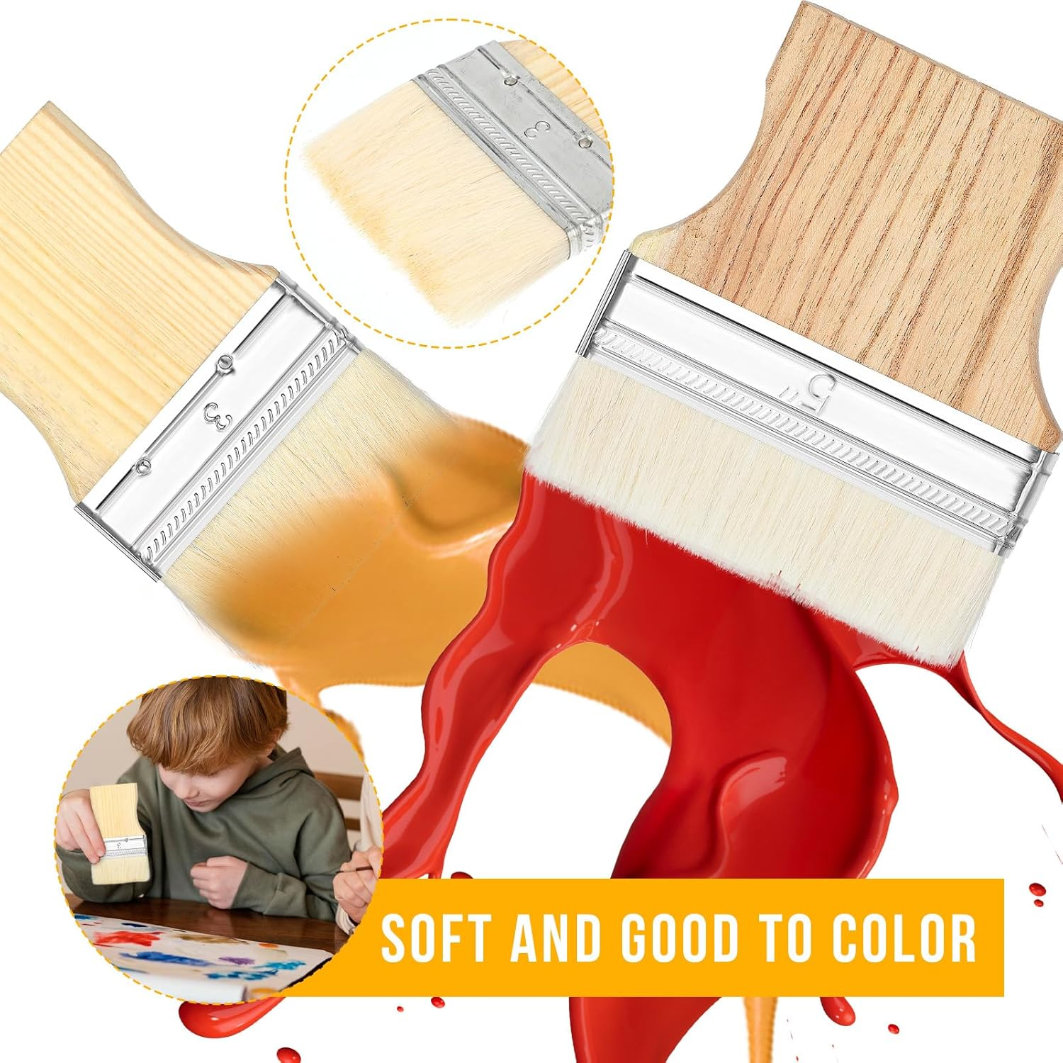 Thinp 3 Pcs Flat Paddle Paint Brush Set,Wide Paint Brush Large Paint Brush 3/4/5 Inch Paint Brush with Poplar Handle Art Paint Brush Wool Paint Brushes Flat Paint Brush for Oil and Acrylic Paints image number 2