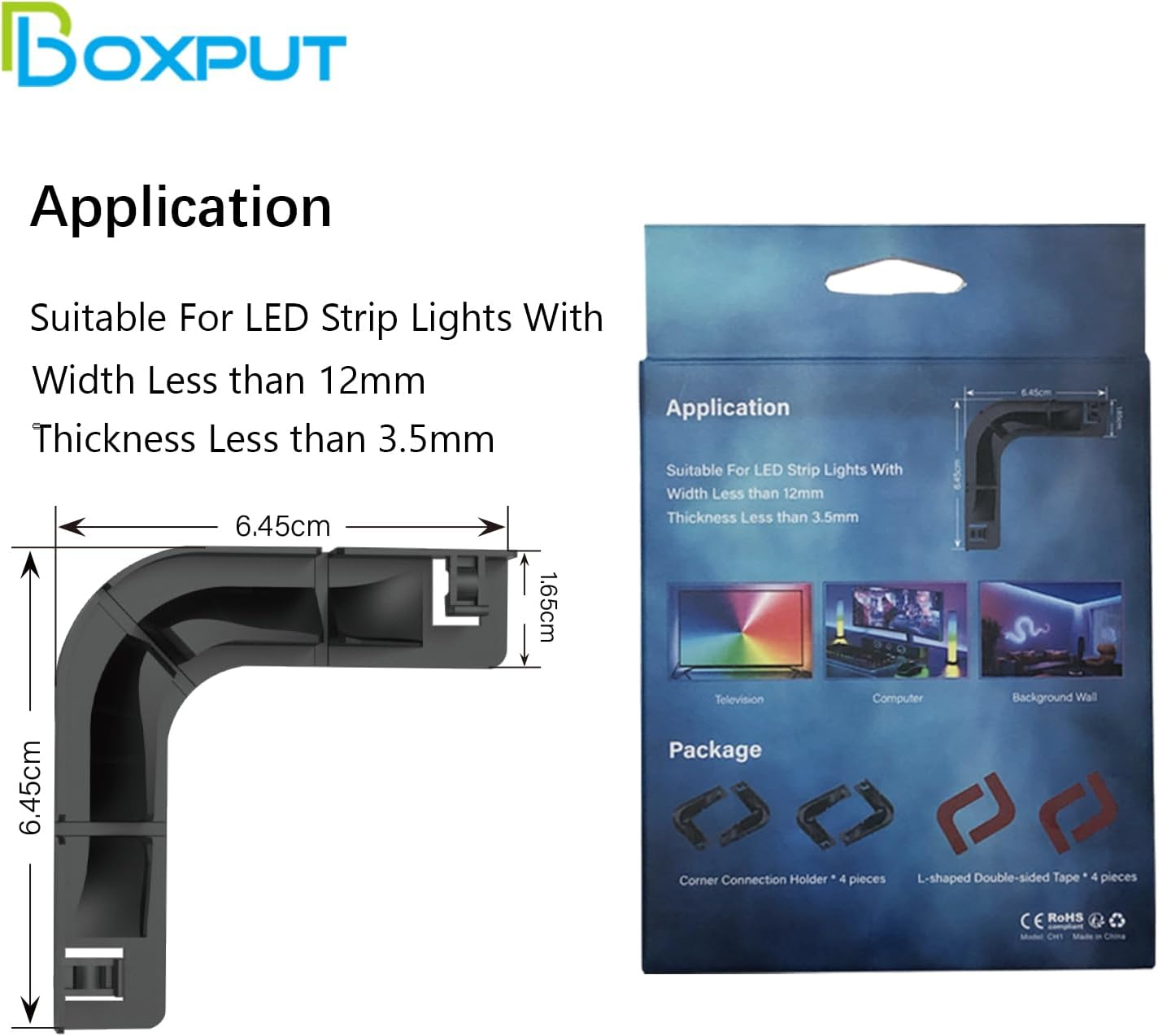 BOXPUT LED L Shaped Corner Bracket Light Strip Connectors Replacement LED Lighting Adapter, Installation Clip for 8Mm to 12Mm LED Strips CH1 (Black) image number 5