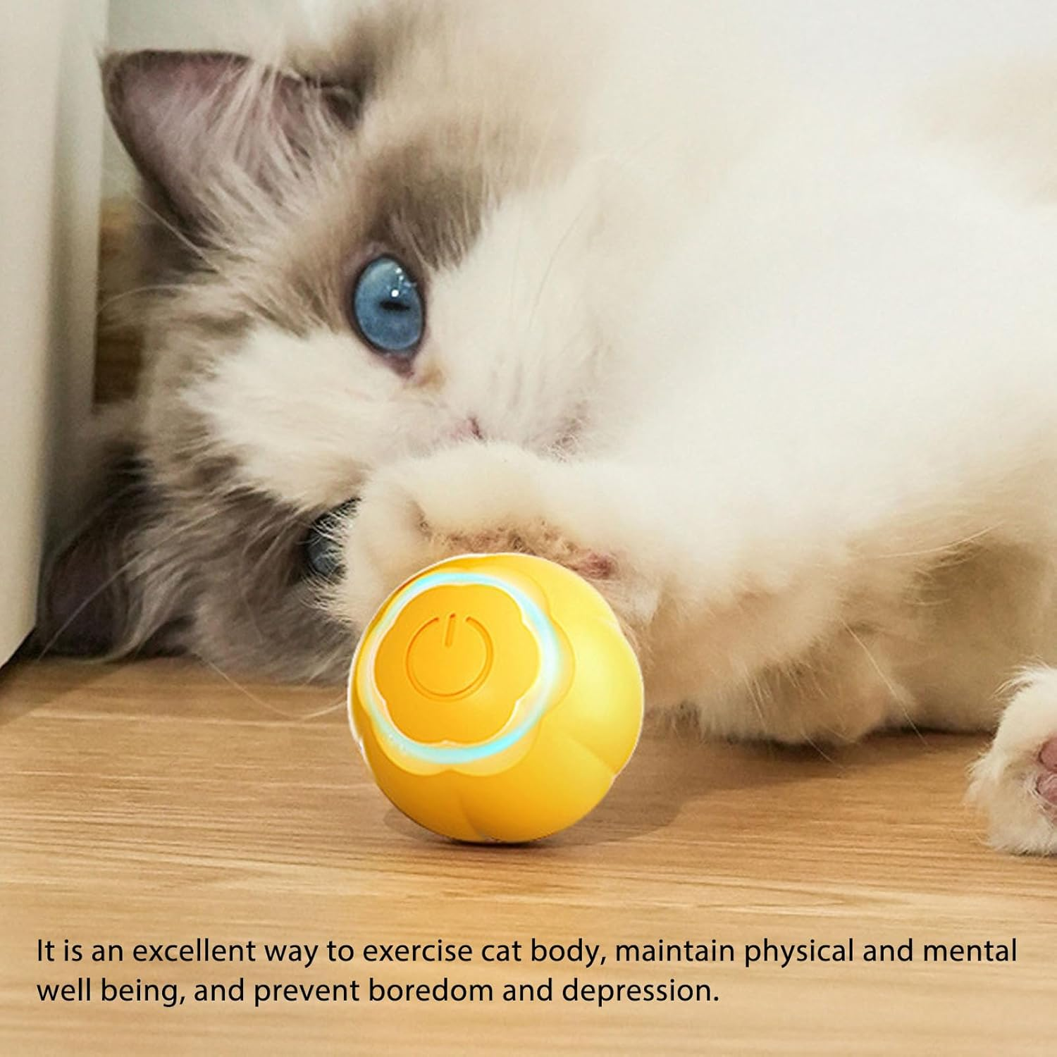 Smart Interactive Cat Ball Toy, Automated Rolling 360 Degree Rotating Moving USB Charging Cat Ball with LED Lights for Cat, Dog, Pet, Stimulate Instinct Chasing Ball (Yellow) image number 6