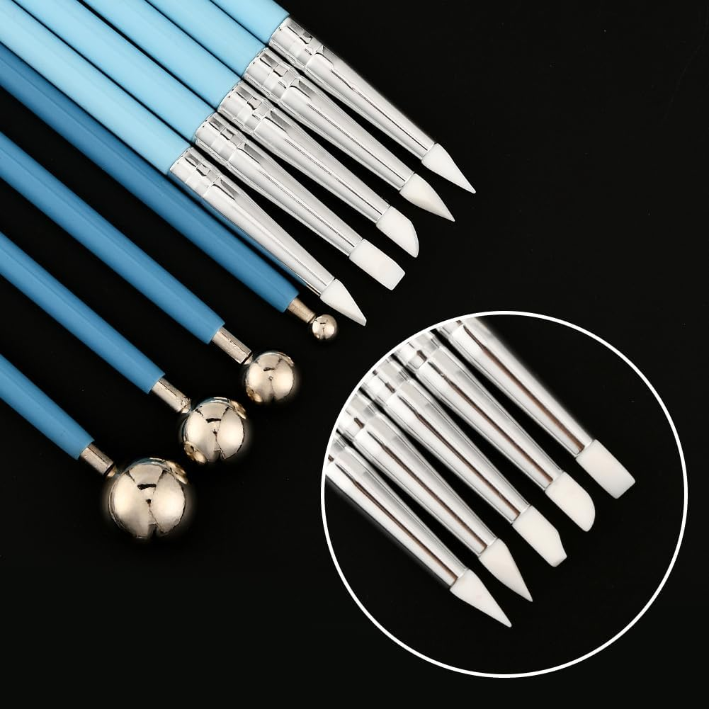 SOFPLATE 9 Pieces 2 Styles Clay Sculptor Tool Pottery Tools Plastic Mixed Size Dot Painting Double Sided Ball Modelling and Embossing Pen for Adults Carving Drawing Shapes Nail Art image number 2