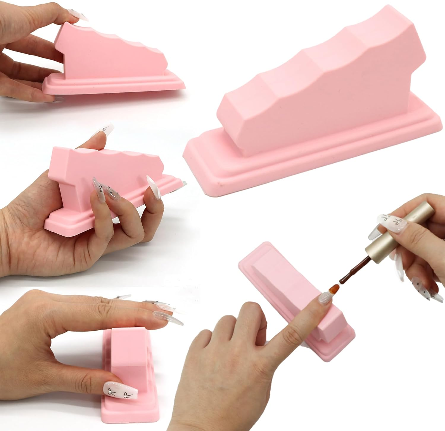 Nail Art Finger Rest, Ergonomic Hand Support Cushion for Gel Polish, Acrylic Nails & Manicure Practice Non-Slip Nail Tech Tool for Home & Salon Use (Pink) - White image number 4