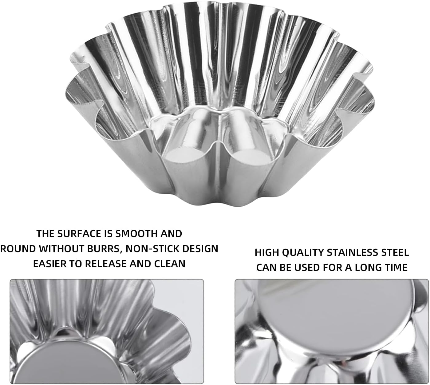 Lyfengdeam 12 Pcs Egg Tart - Aluminum Lined Mould Tin Baking Tool Cupcake Cake Cookie Molds Baking Cups Stainless Steel Tart Pans Mini Tart Mold Aluminum Molds for Baking Cookie (Bigger)