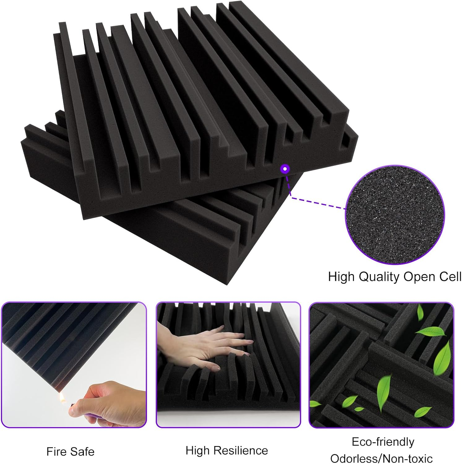 BXI Thick Acoustic Foam Panels, 30 X 30 X 5 Cm 18 Pcs Broadband Sound Absorbing Foam, Dense Soundproof Padding Tile, Recording Studio Foam Absorber, Groove Decorative 3D Wall Ceiling Panel