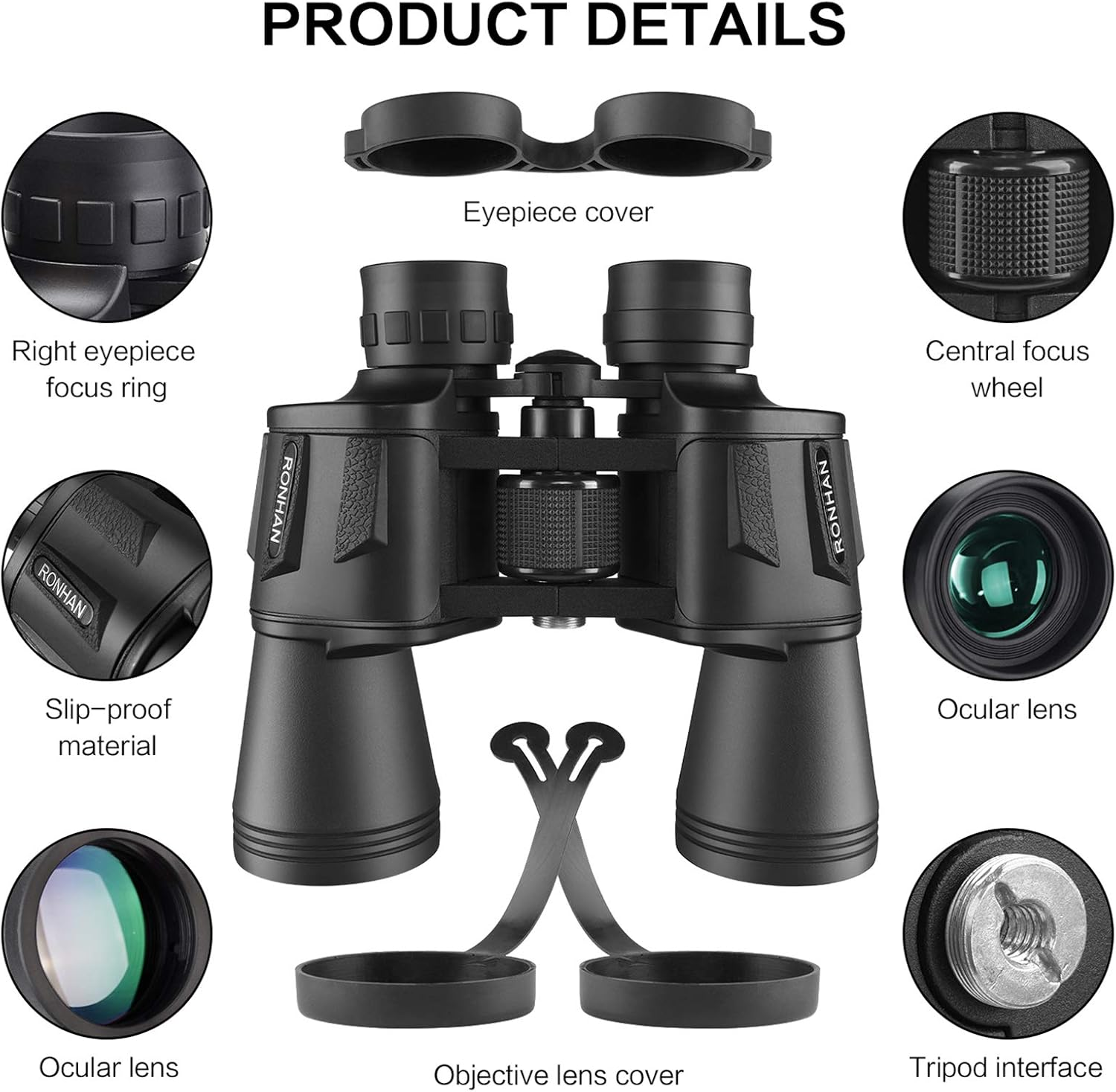 20X50 High Power Binoculars for Adults, Military Compact HD Professional/Daily Waterproof Binoculars Telescope for Bird Watching Travel Hunting Football Games Stargazing with Carrying Case and Strap - Black image number 6
