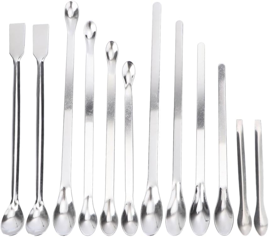 Baluue 12Pcs Measuring Lab Spatula Stainless Steel Mini Spatula Micro Laboratory Spoons Measuring Cup Stainless Steel Spoons Micro Sampling Spoons Spoons 1/3 Miniature Set