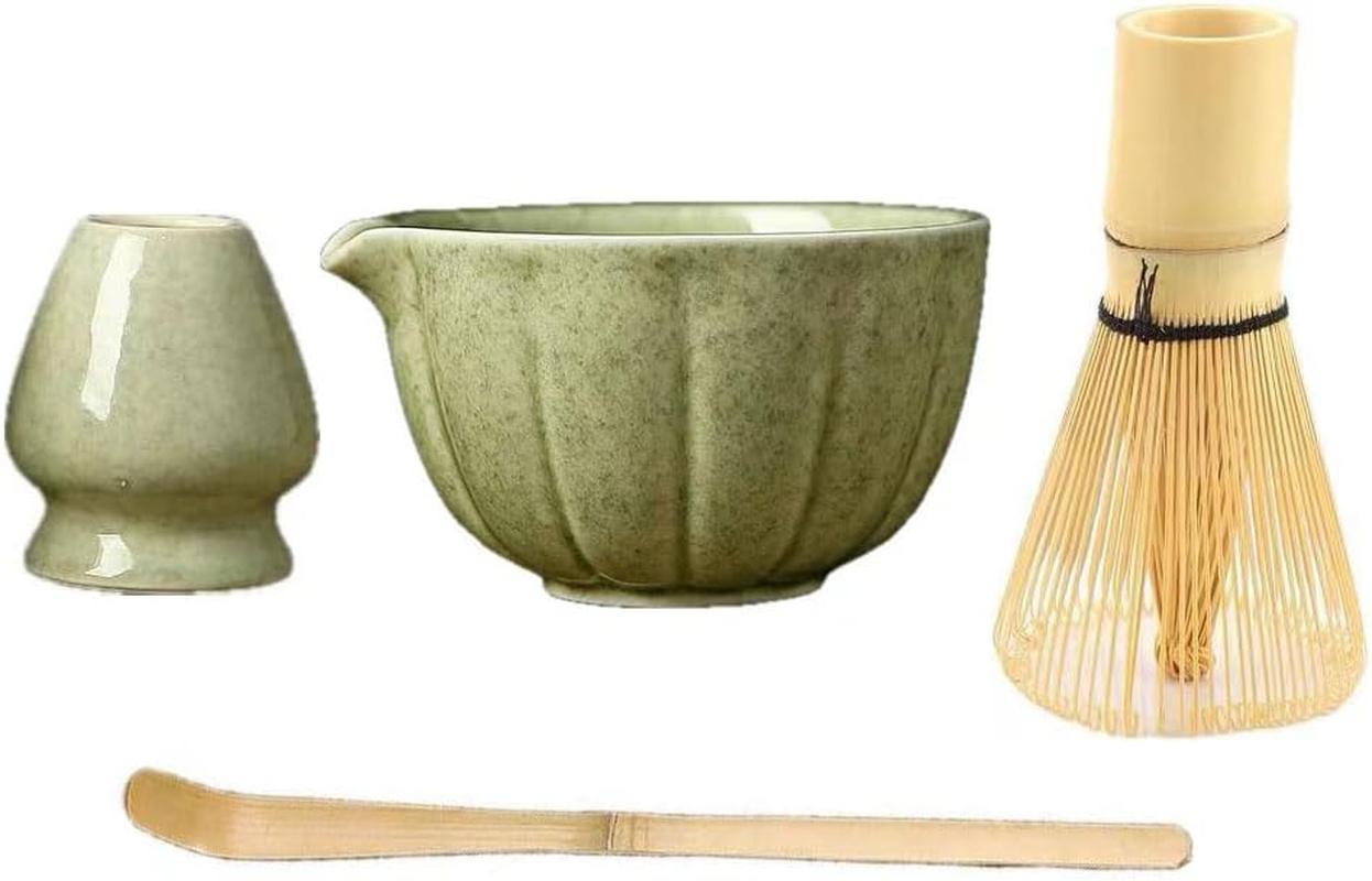 Matcha Set,4Pcs Exquisite Matcha Tea Set,Match Bowl with Spout and Whisk,Matcha Whisk Stand (Chasen Holder) for Matcha Tea Ceremony (Mottled Green) image number 5