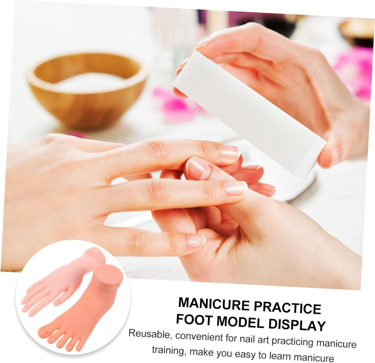 Gatuida 2Pcs Manicure Training Tool Fake Left Hand and Foot Nail Art Practice Model Durable Realistic Soft Finger and Toe for Nail Design Beginners Random Color
