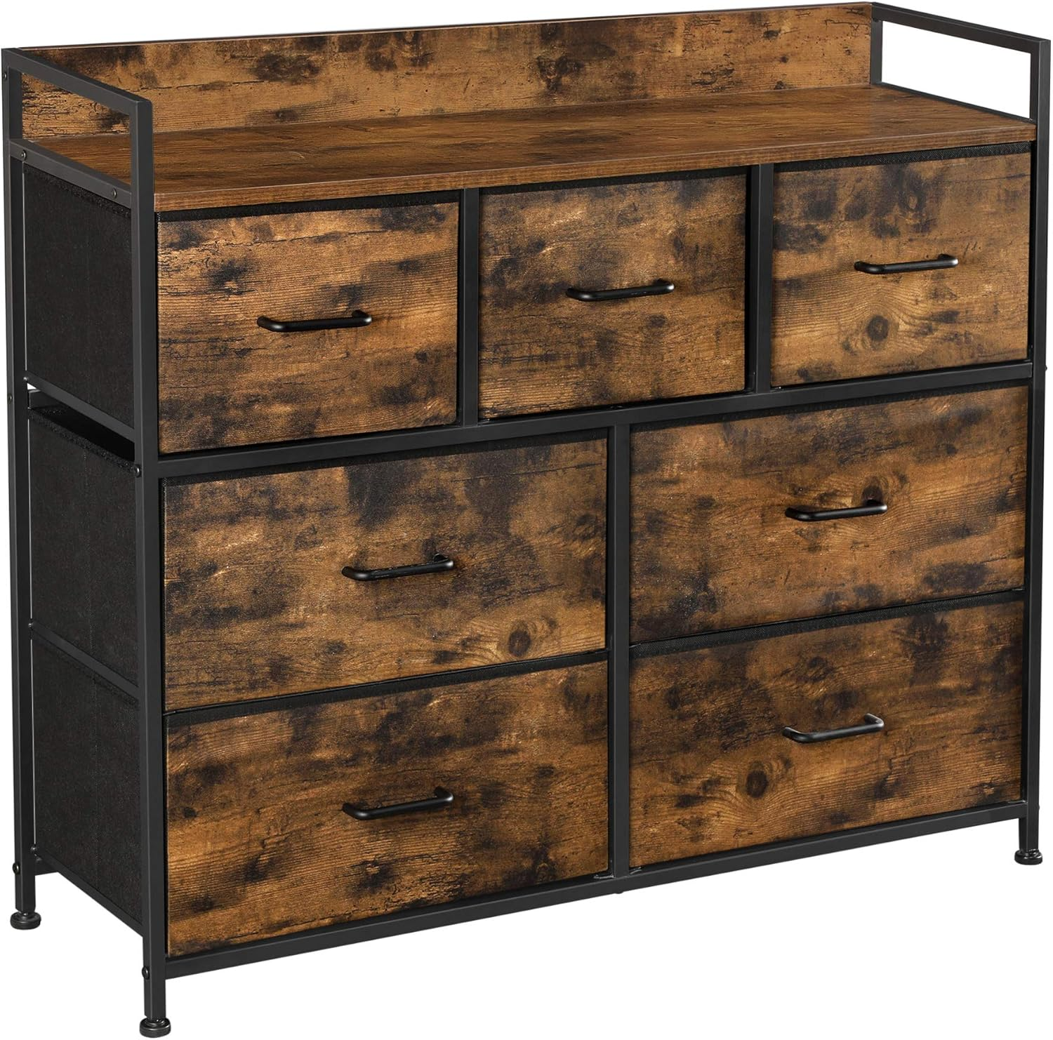 SONGMICS Dresser for Bedroom, Chest of Drawers, Clothes Organizer Storage Unit, 7 Fabric Drawers with Handles, Metal Frame, Rustic Brown and Ink Black ULTS137B01 image number 1