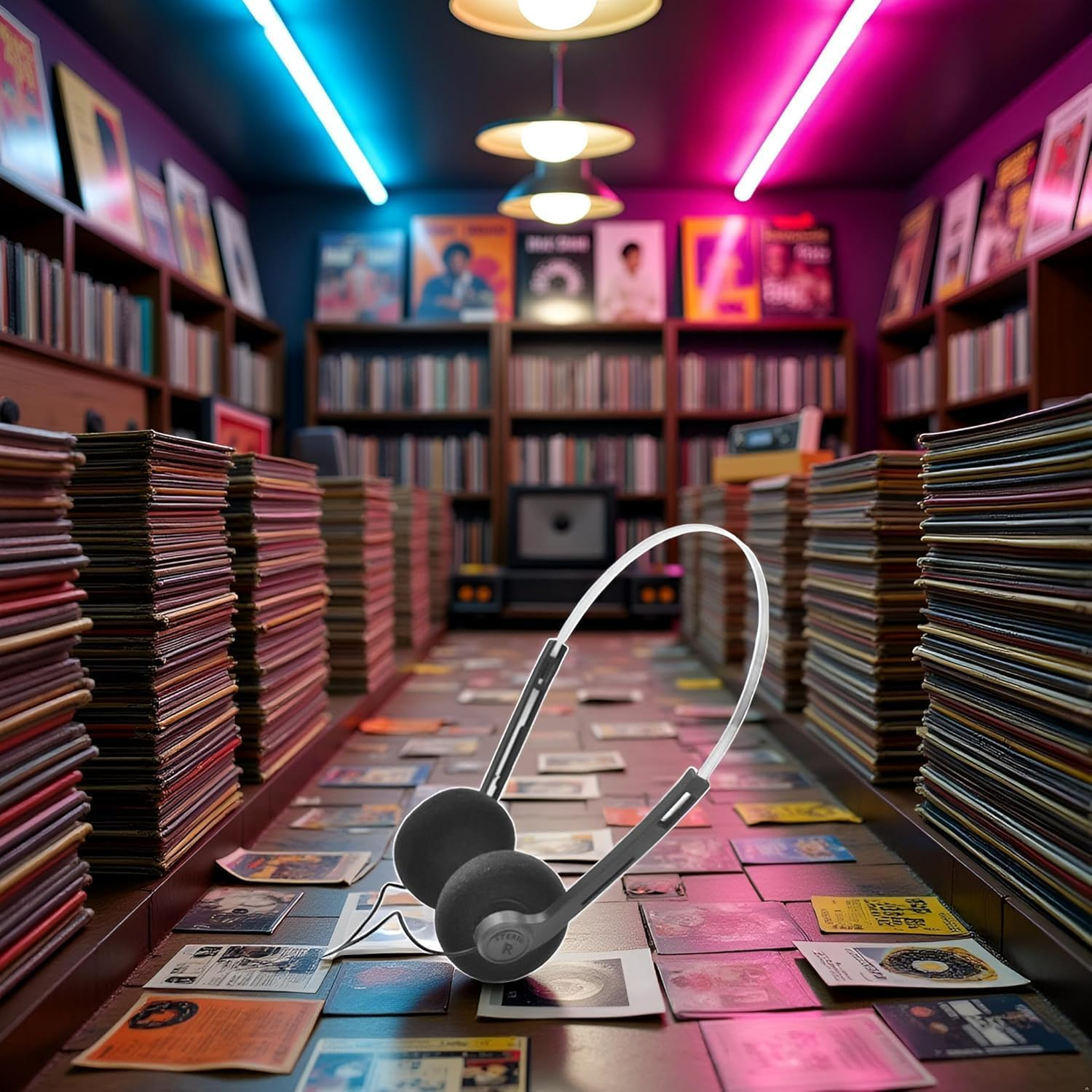 Black Retro Over-Ear Earphones,Mini Stereo Lightweight Headphones with Cord,Hi-Fi Stereo Earphone Headset,80S 90S Vintage Headset Wired, and Earbuds Headphones image number 1