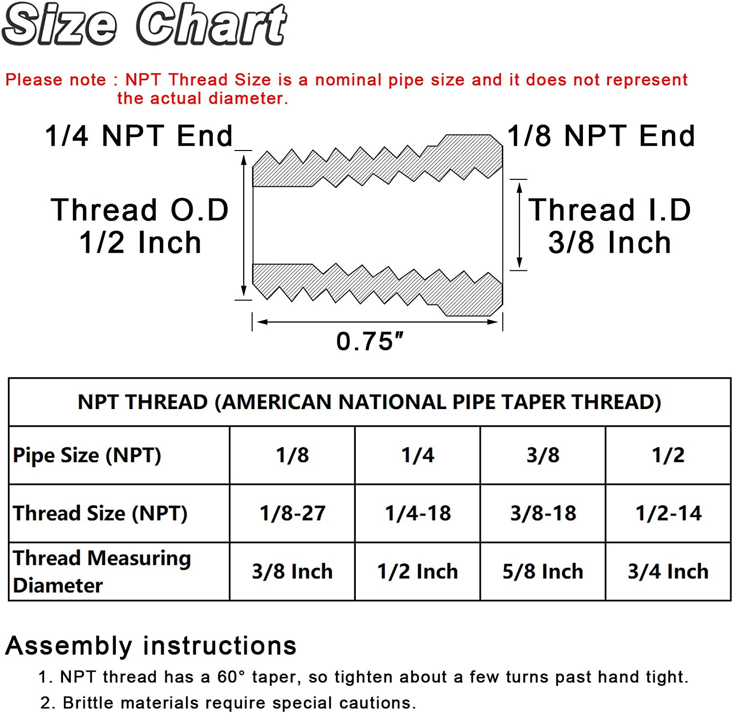 KOOTANS 4Pcs Heavy Duty 1/4" NPT Male Thread to 1/8" NPT Female Thread Brass Reducer Hex Bushing Brass Fitting Pipe Hose Tube Adapter Convert image number 4