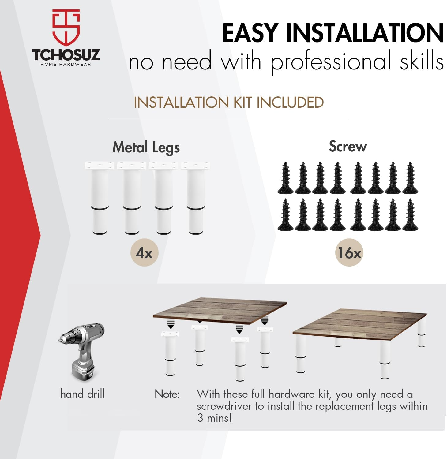 5-7 Inch / 12-18Cm Adjustable Metal Furniture Legs, Set of 4 Heavy Duty Bed Frame Center Slat Support Legs DIY Replacement Feet for DIY Cabinet Couch Tvstand Chair Desk White image number 2