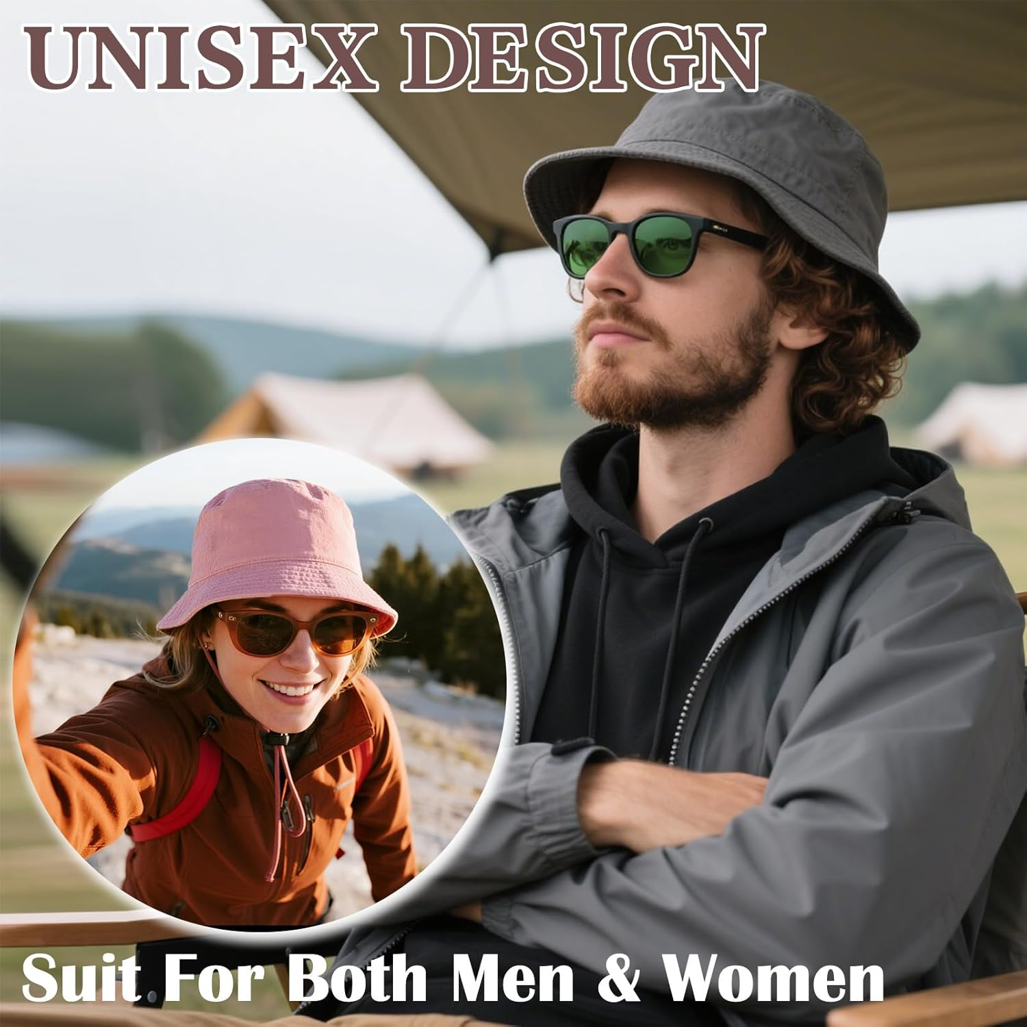 Bucket Hats, Packable Bucket Hat with String, Wide Brim Ring Buckle Sun Hat for UV Protection Women Men Beach Fishing Camping image number 1