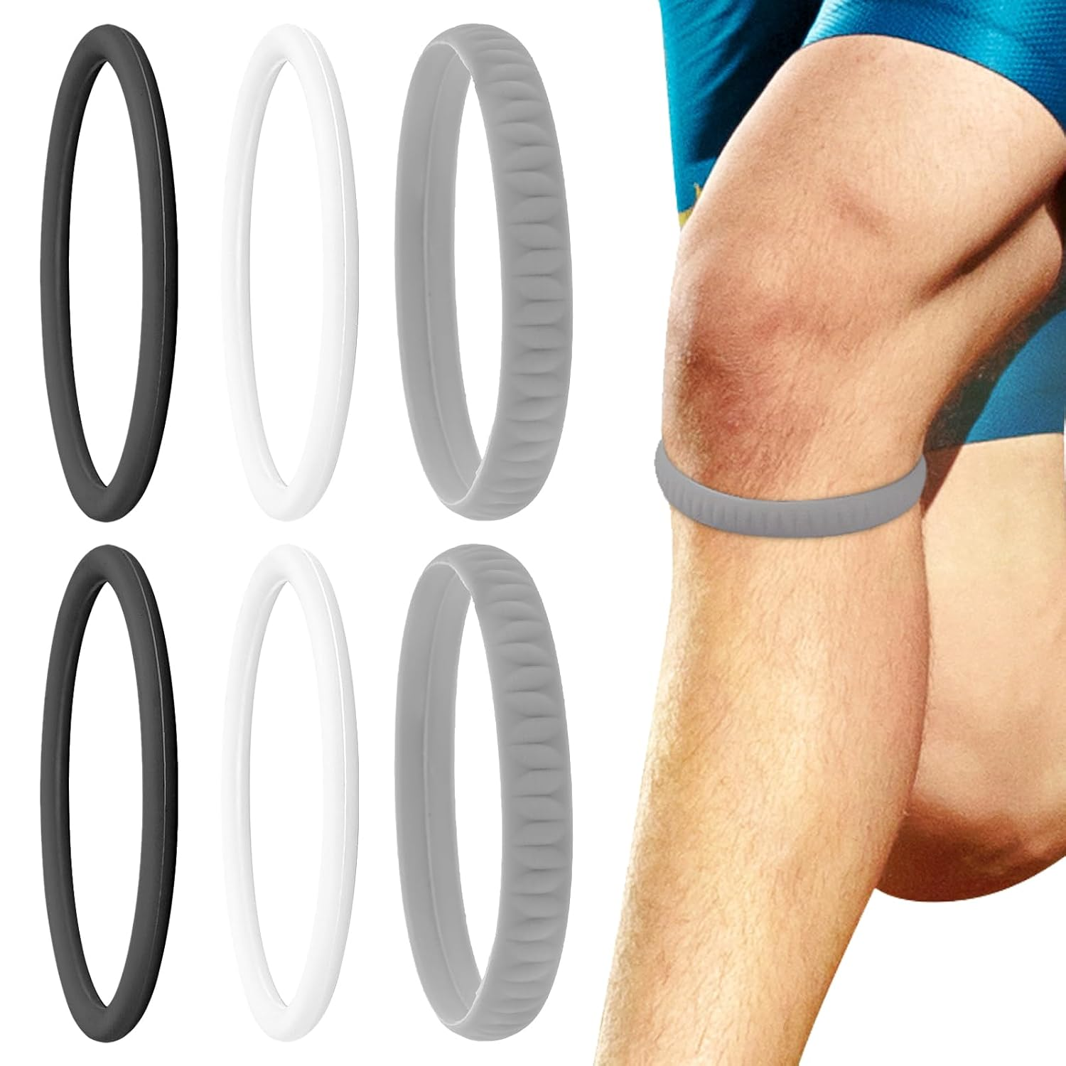 Hzqzaoan 6 Pack Patella Knee Straps - Include 2 Pack Pressurized Version Elastic Patellar Knee Brace & Stabilizer Bands for Pain Relief during Basketball, Running, Soccer (Secure Fit & Support) image number 1