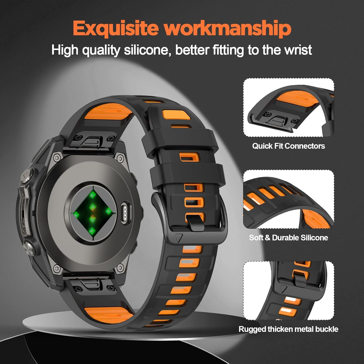 Compatible with Garmin Fenix 8 AMOLED 47Mm Silicone Watch Band/Fenix 7 Pro/7/6 Pro/6/5 Plus/5,Quick-Fit 22Mm Strap for Fenix E/Forerunner965 955/Descent G1/Approach S60 S62/Epix Pro 47Mm